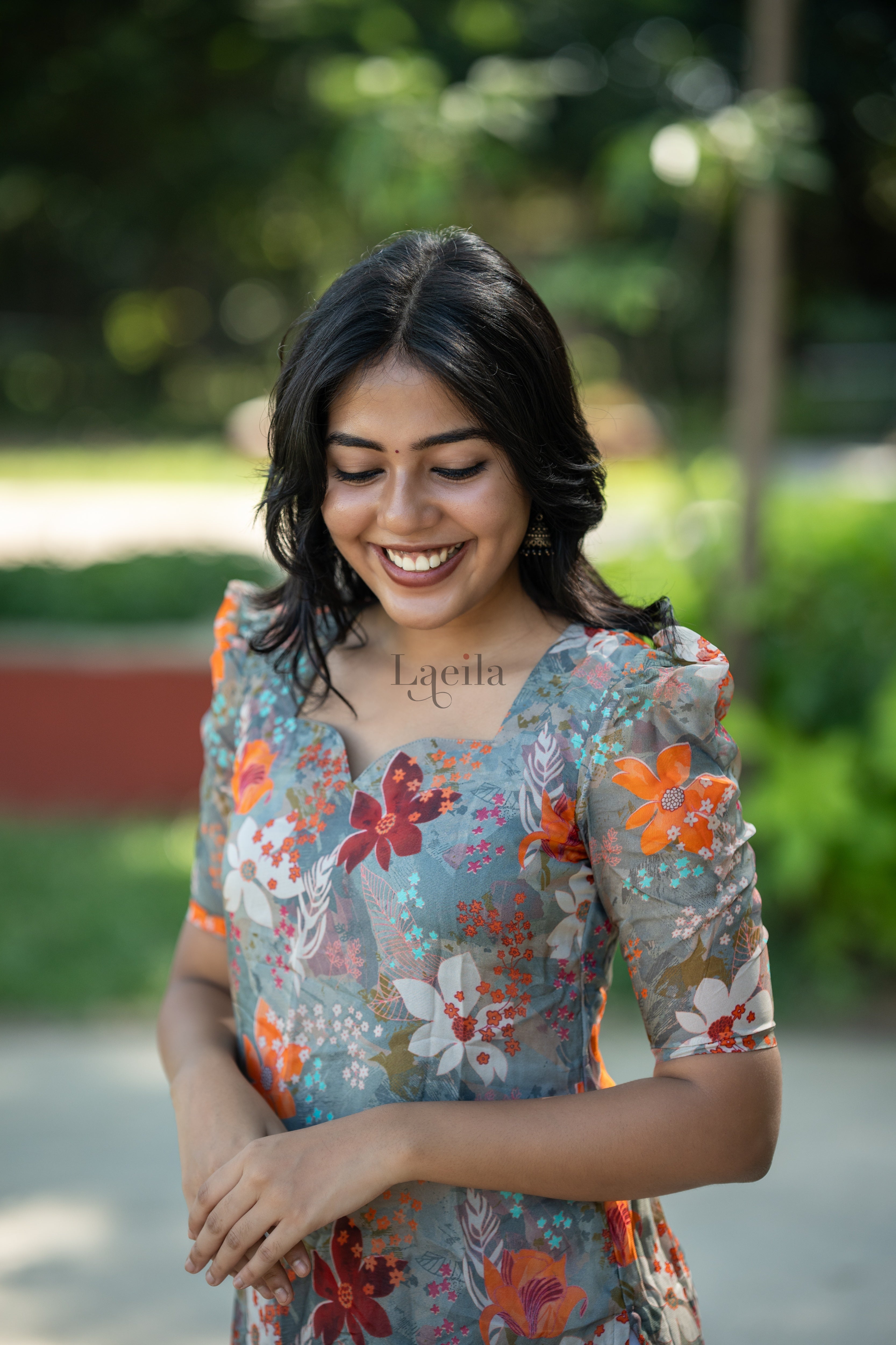 Grey Floral Organza Top
