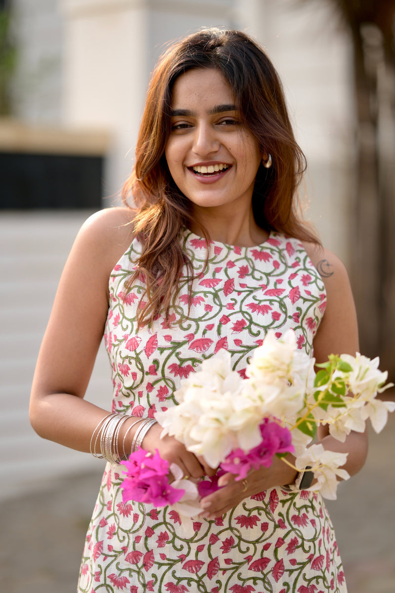 White lotus cotton short kurta