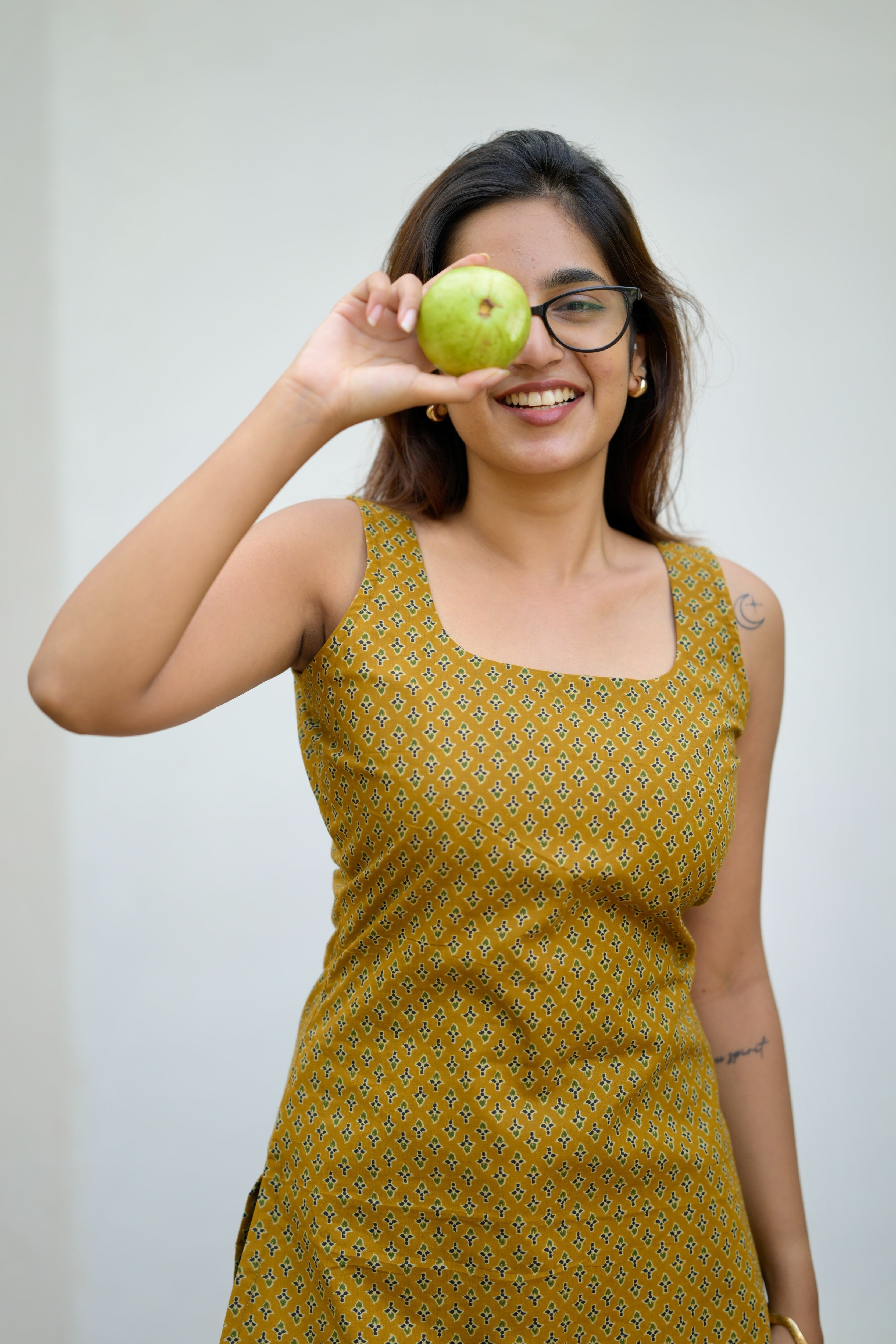 Mustard cotton short kurta