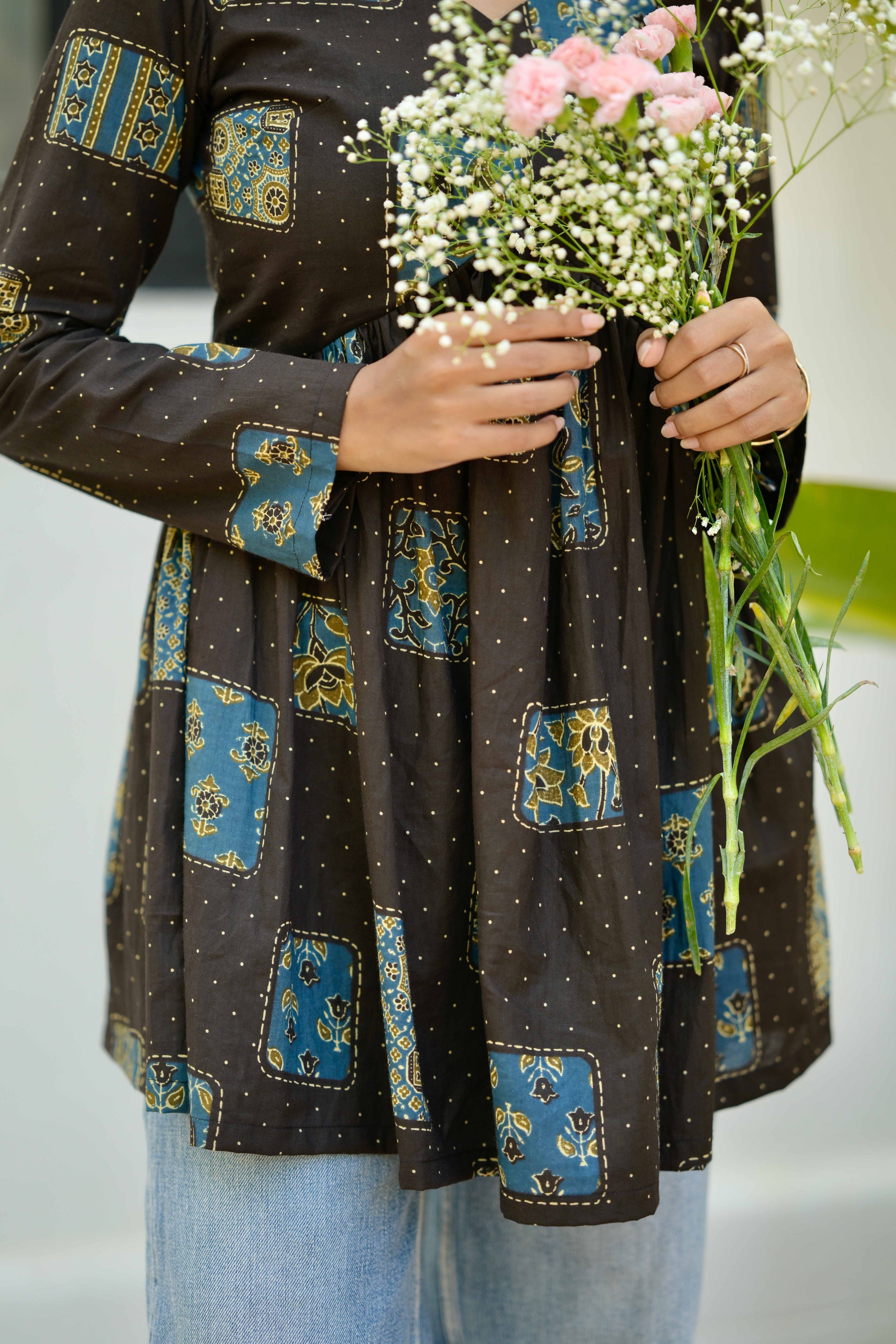 Black peplum short kurta