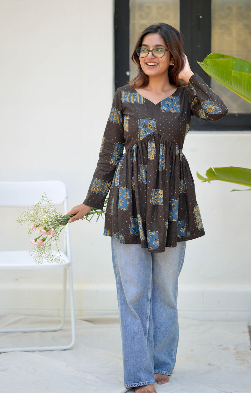 Black peplum short kurta