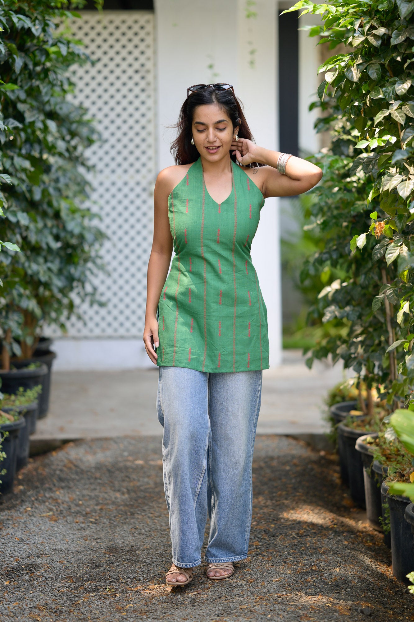 Green cotton short kurta
