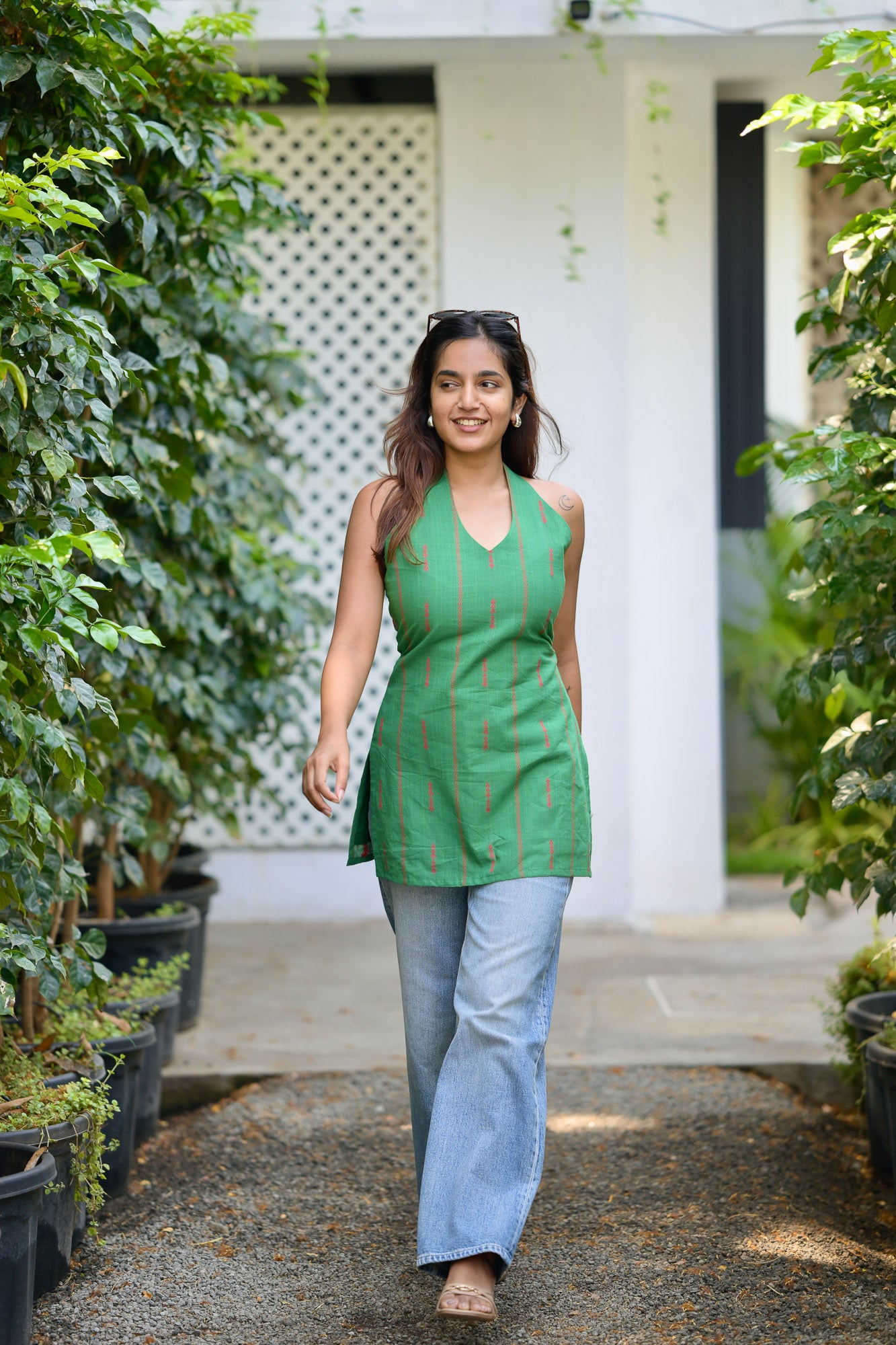 Green cotton short kurta