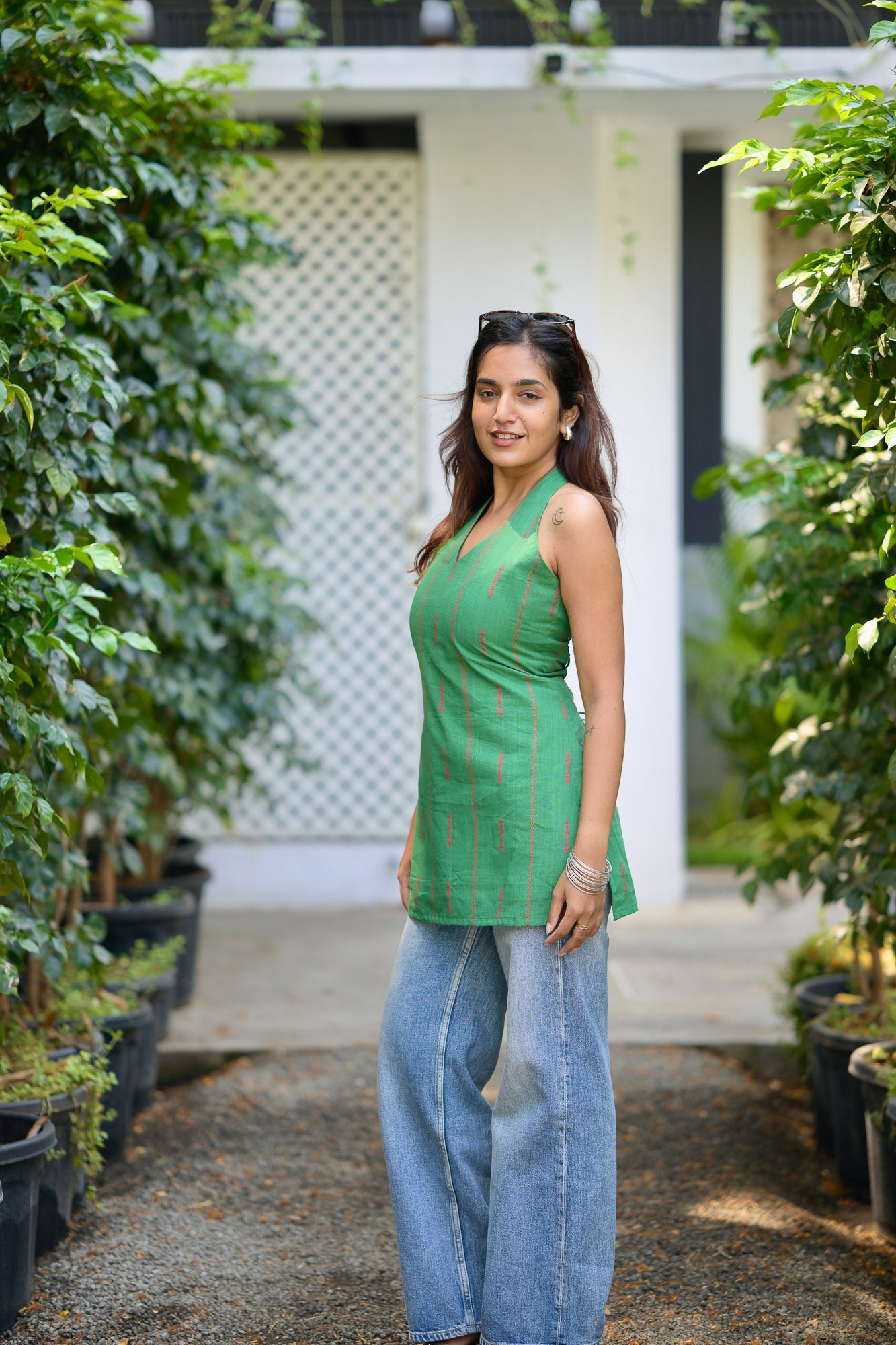 Green cotton short kurta