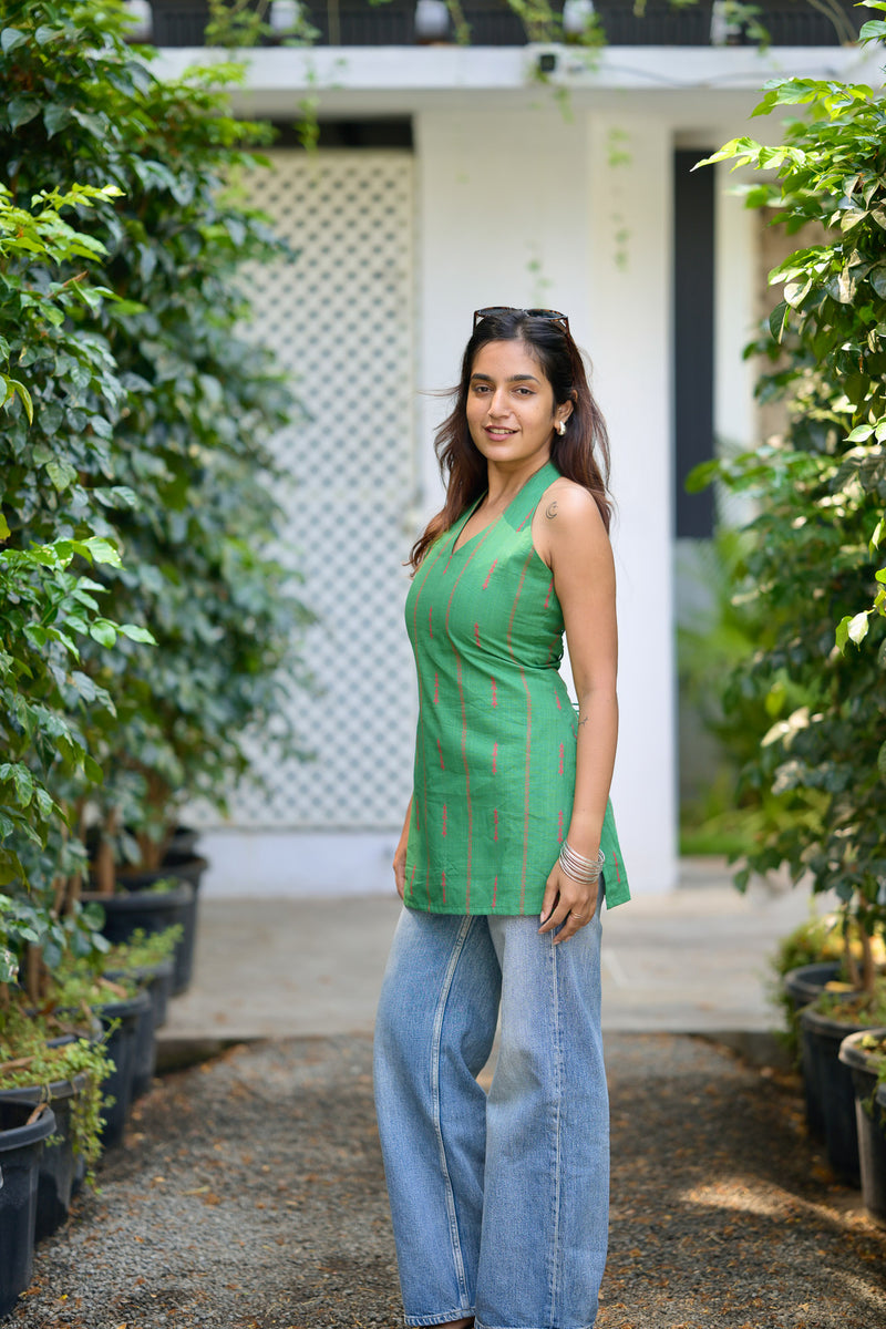 Green cotton short kurta