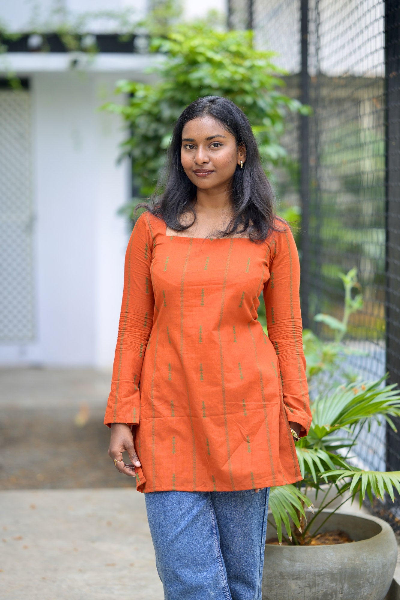 Orange cotton short kurta