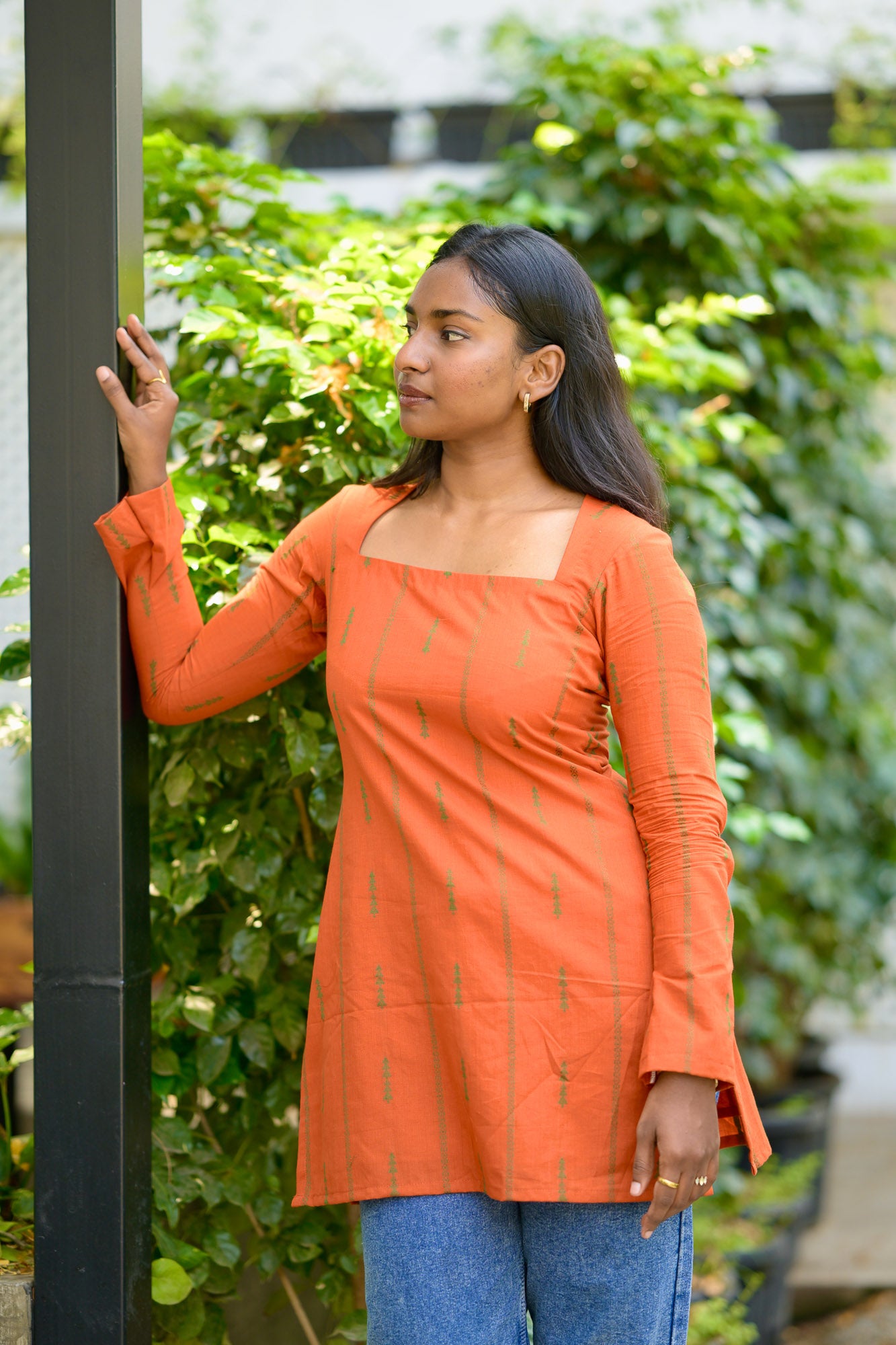 Orange cotton short kurta