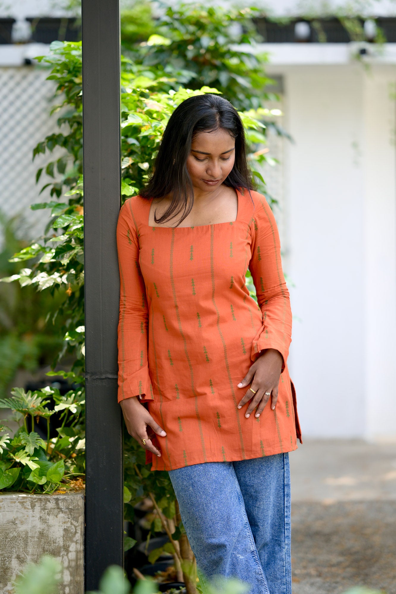 Orange cotton short kurta