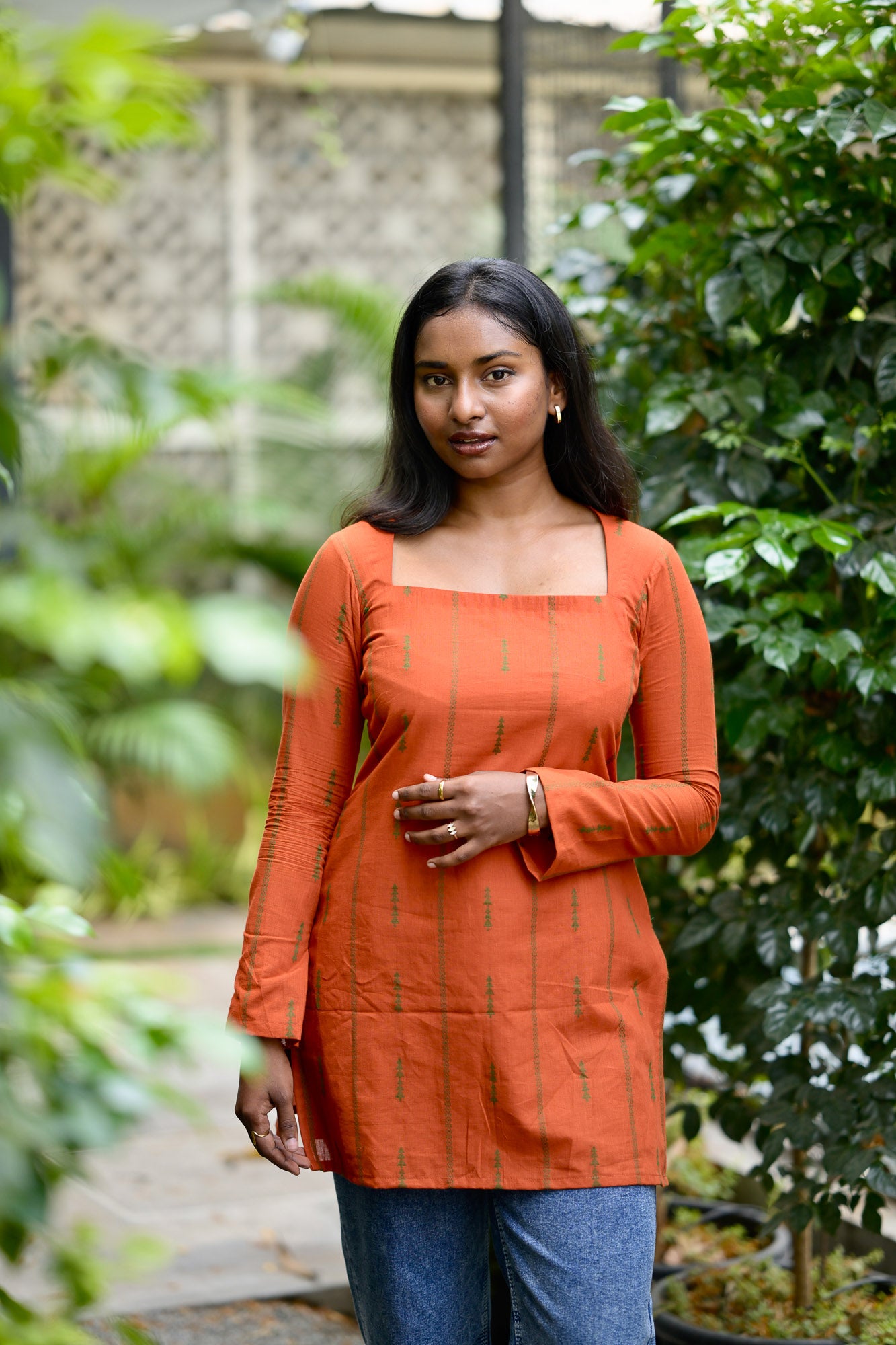 Orange cotton short kurta