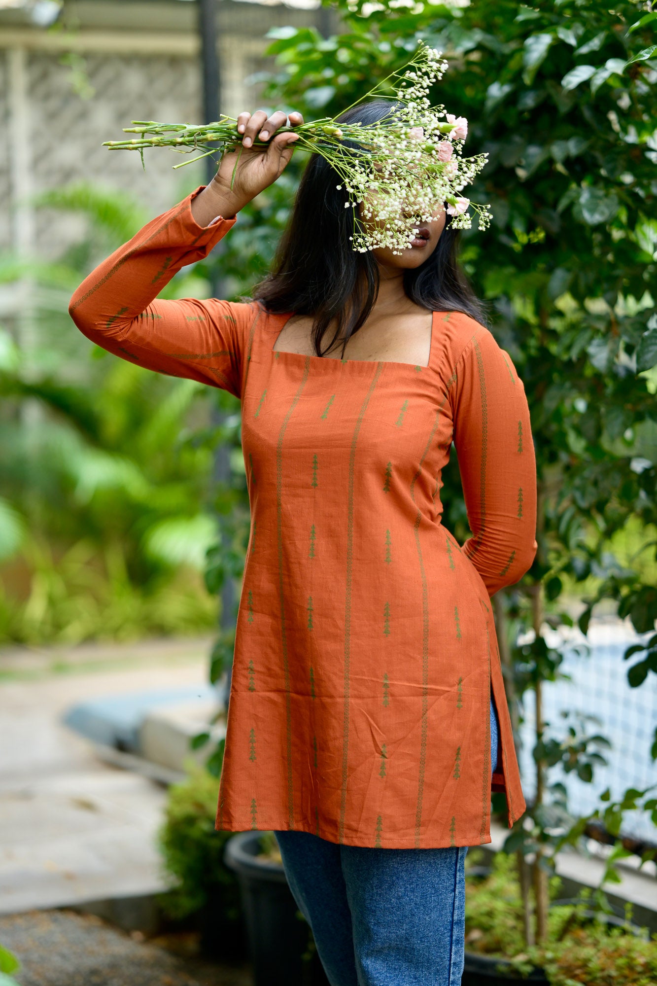 Orange cotton short kurta