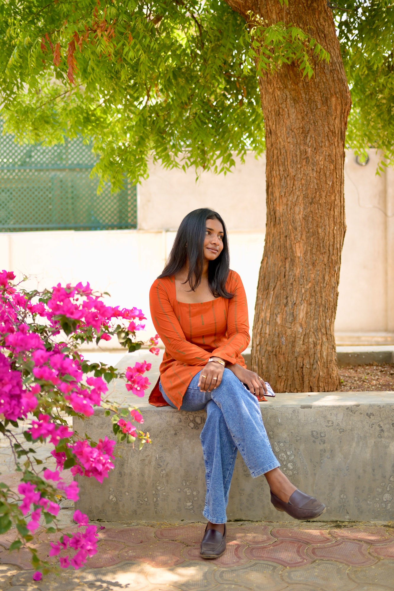 Orange cotton short kurta