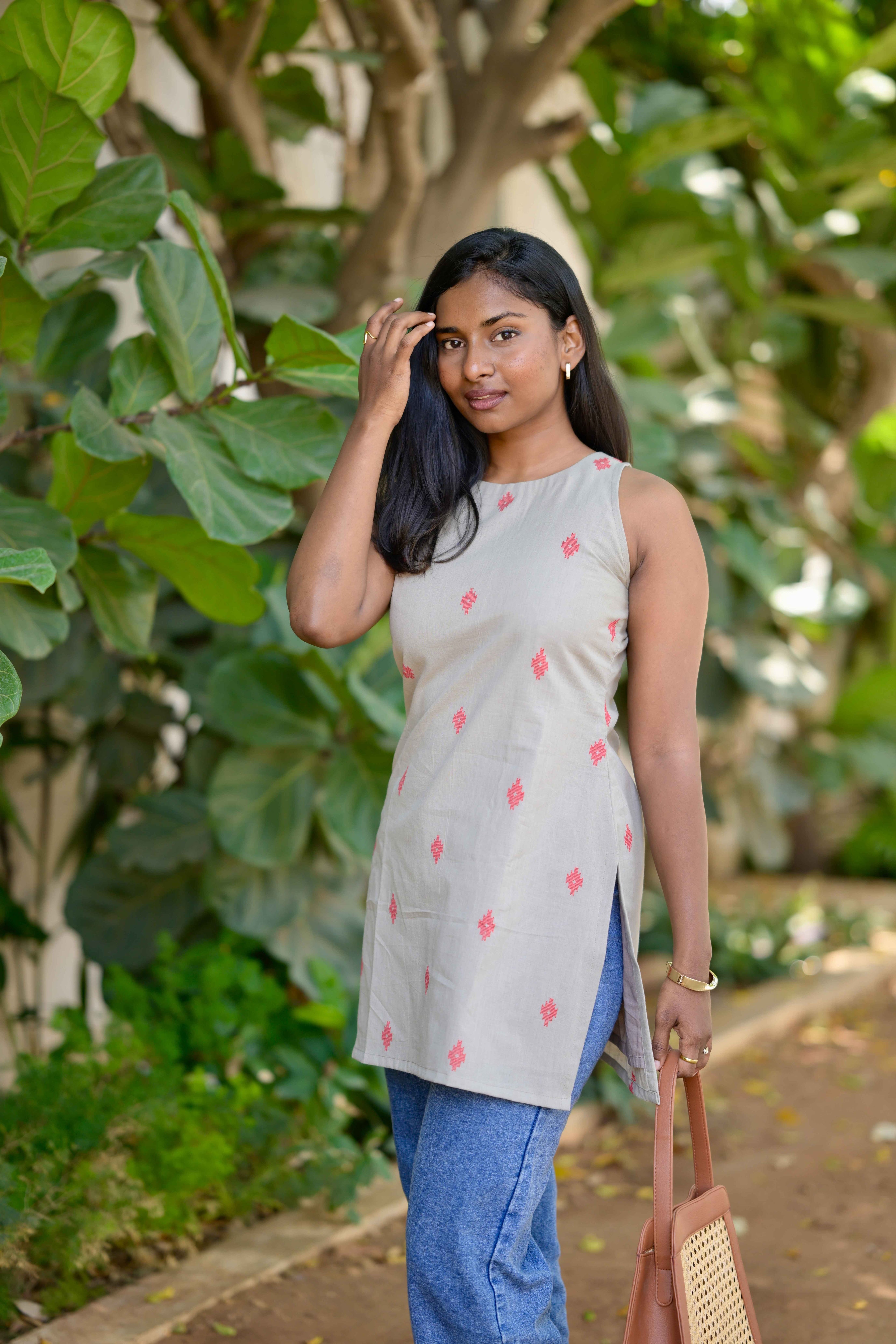 Grey mosaic short kurta