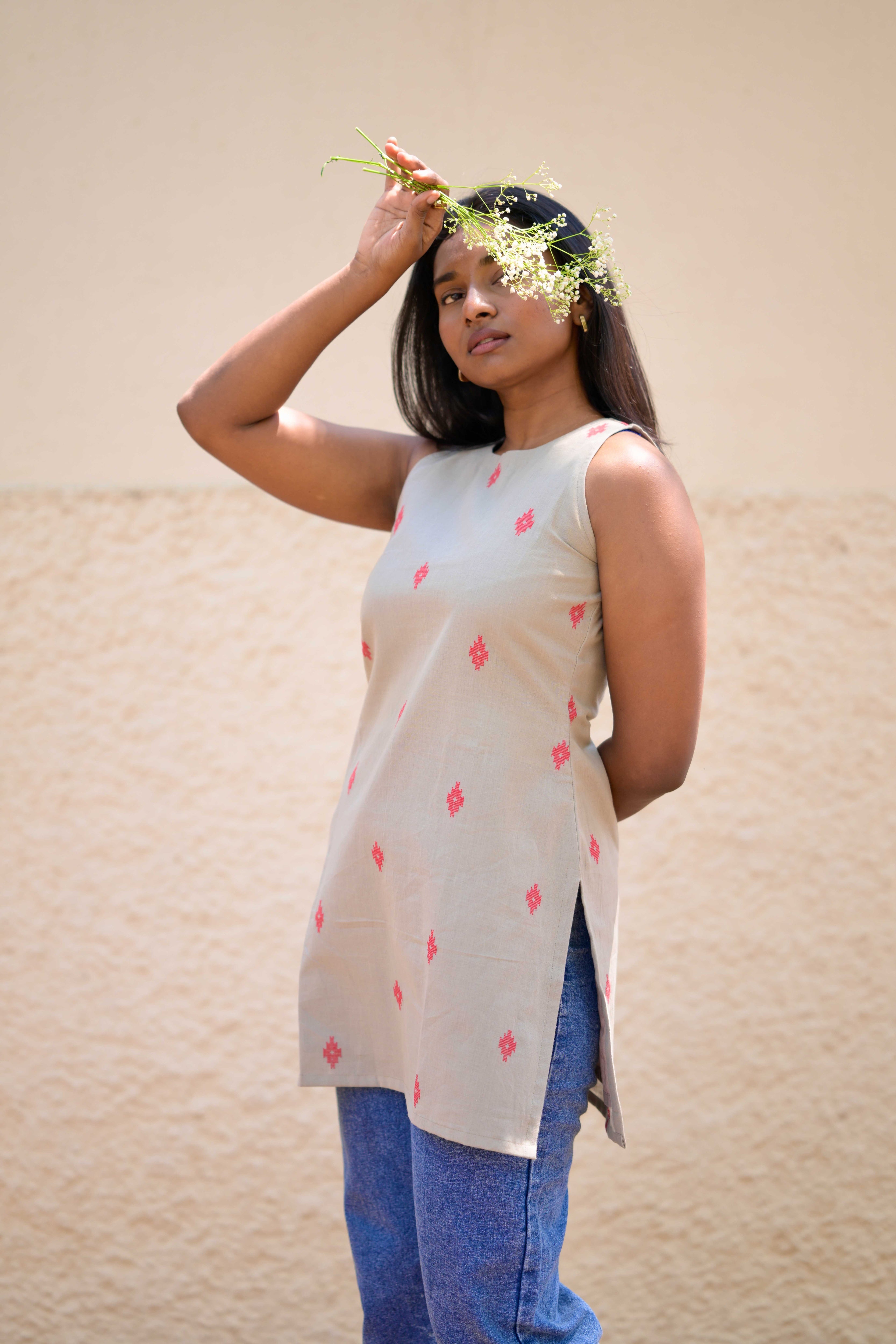 Grey mosaic short kurta