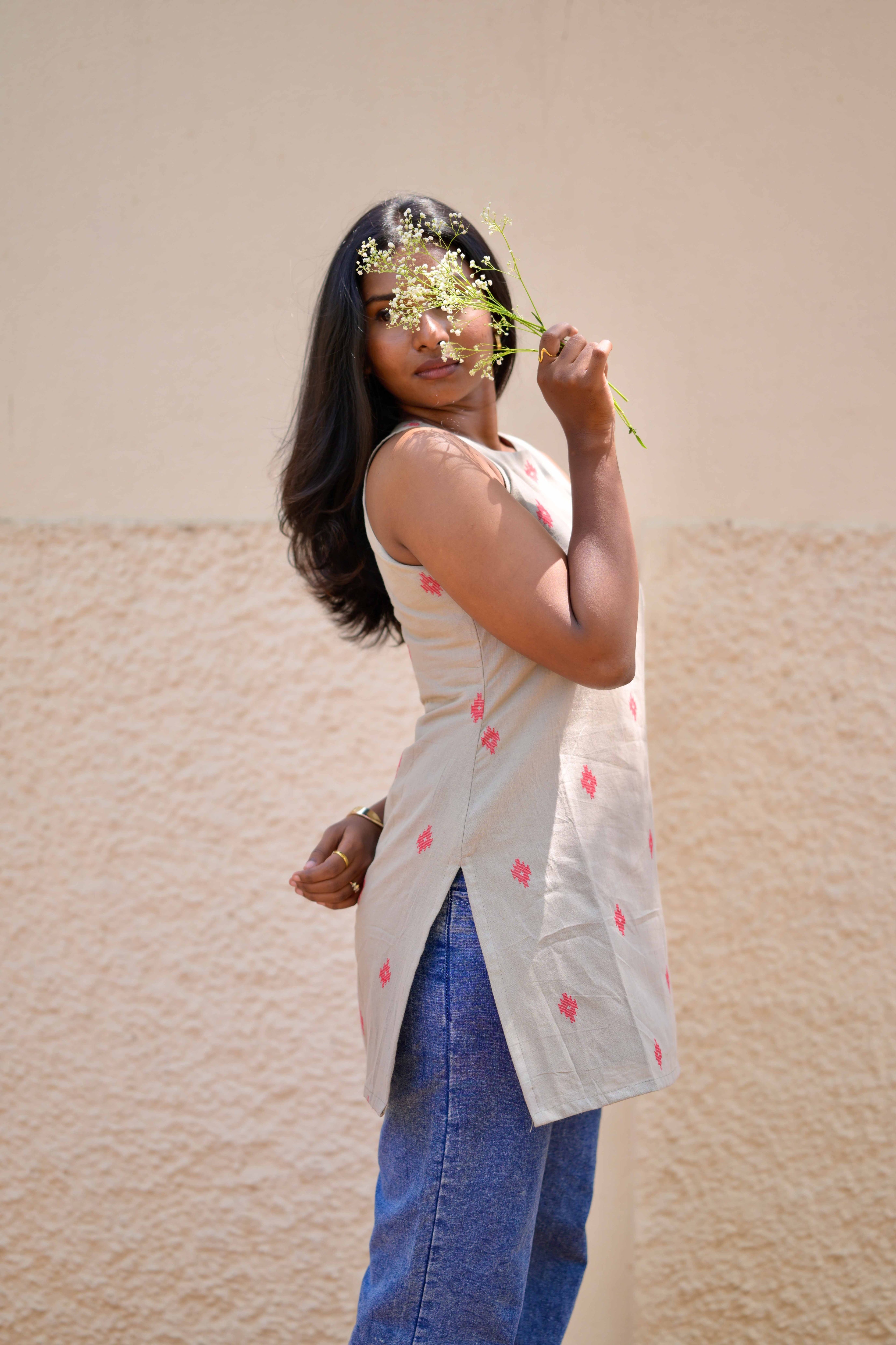 Grey mosaic short kurta