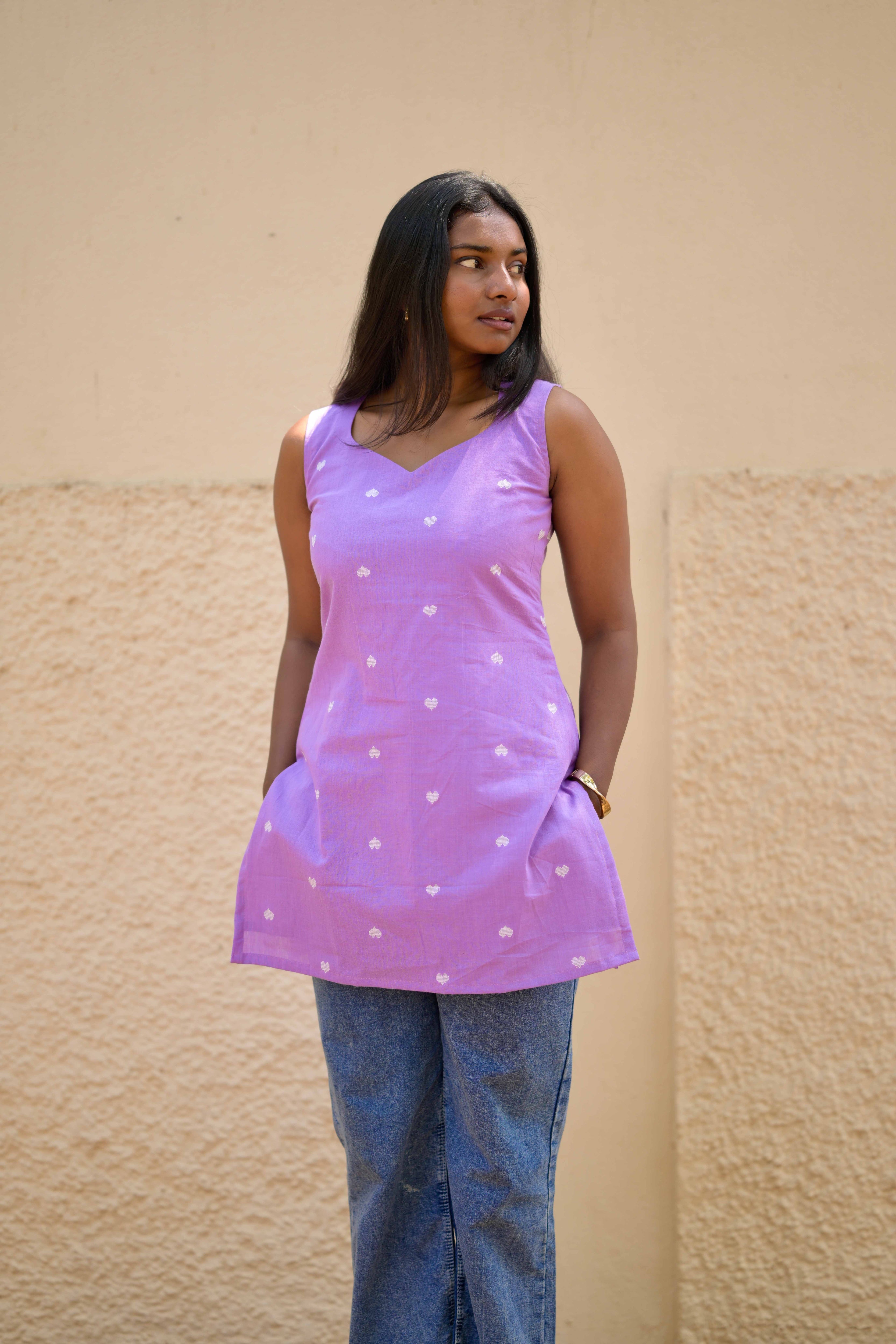 Lavender heart short kurta