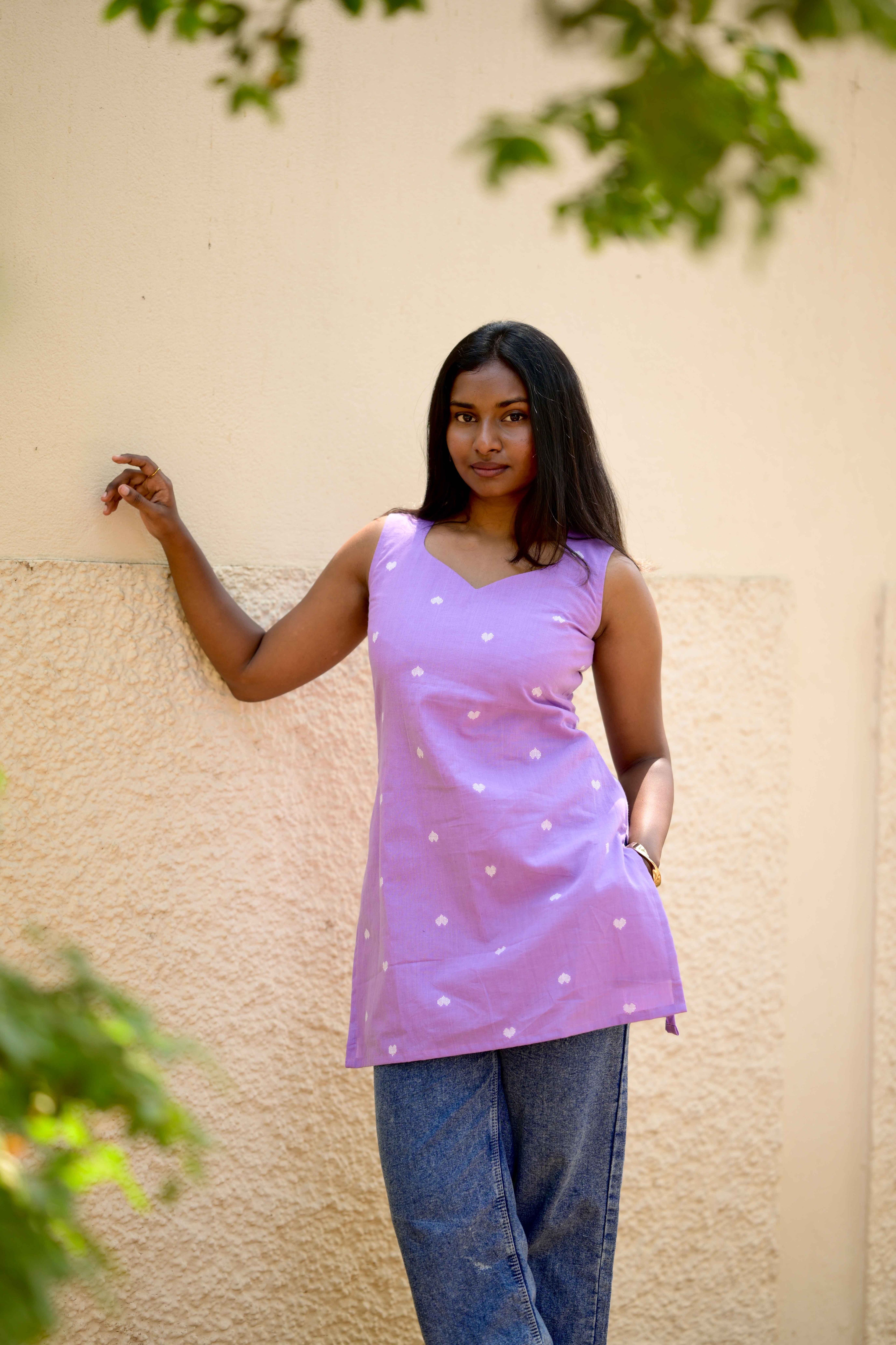 Lavender heart short kurta