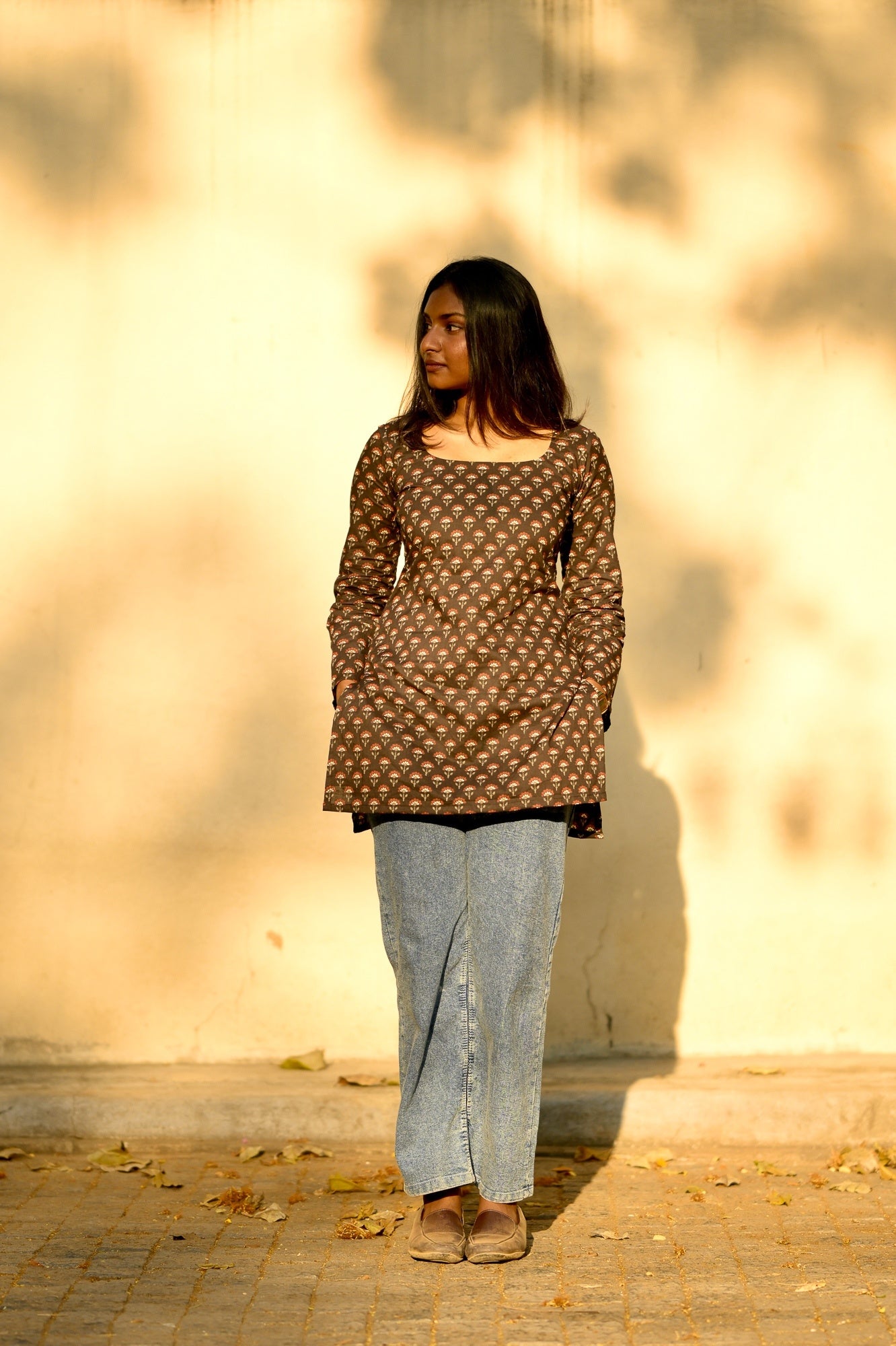 Black floral short kurta