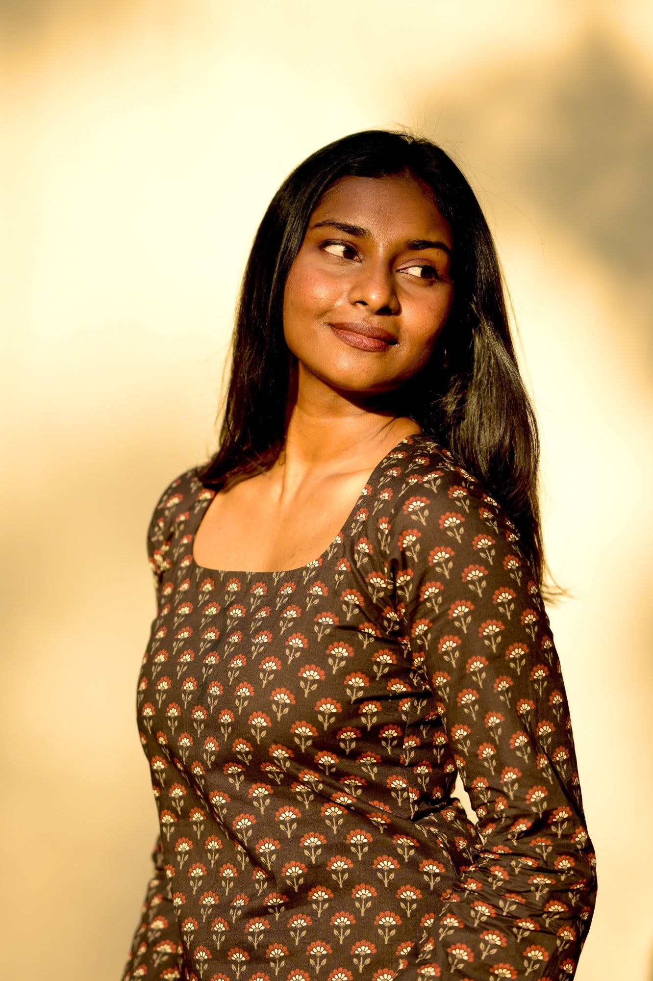Black floral short kurta