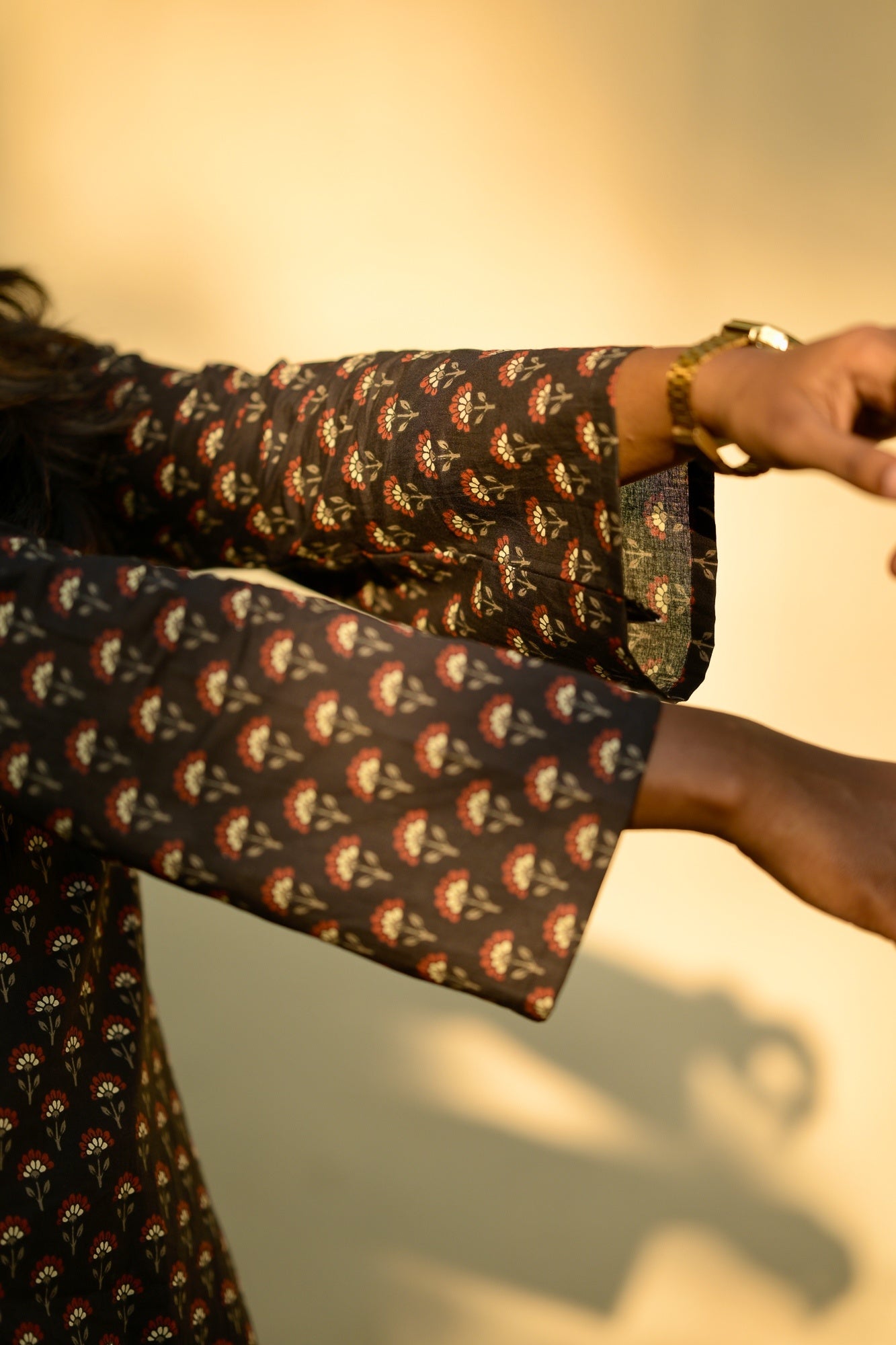 Black floral short kurta