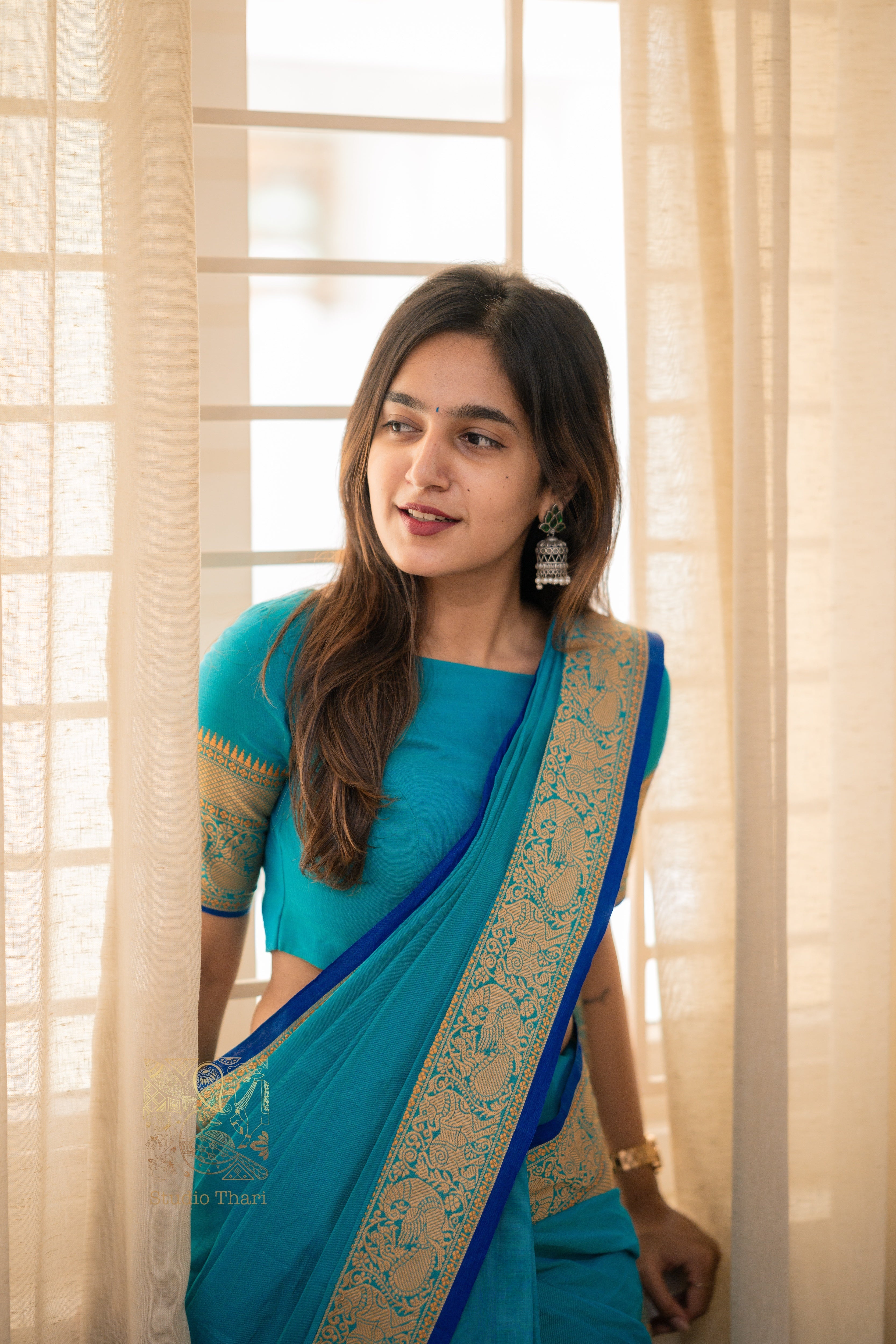 Blue “Parvati” Bold and Beautiful Chettinad cotton saree