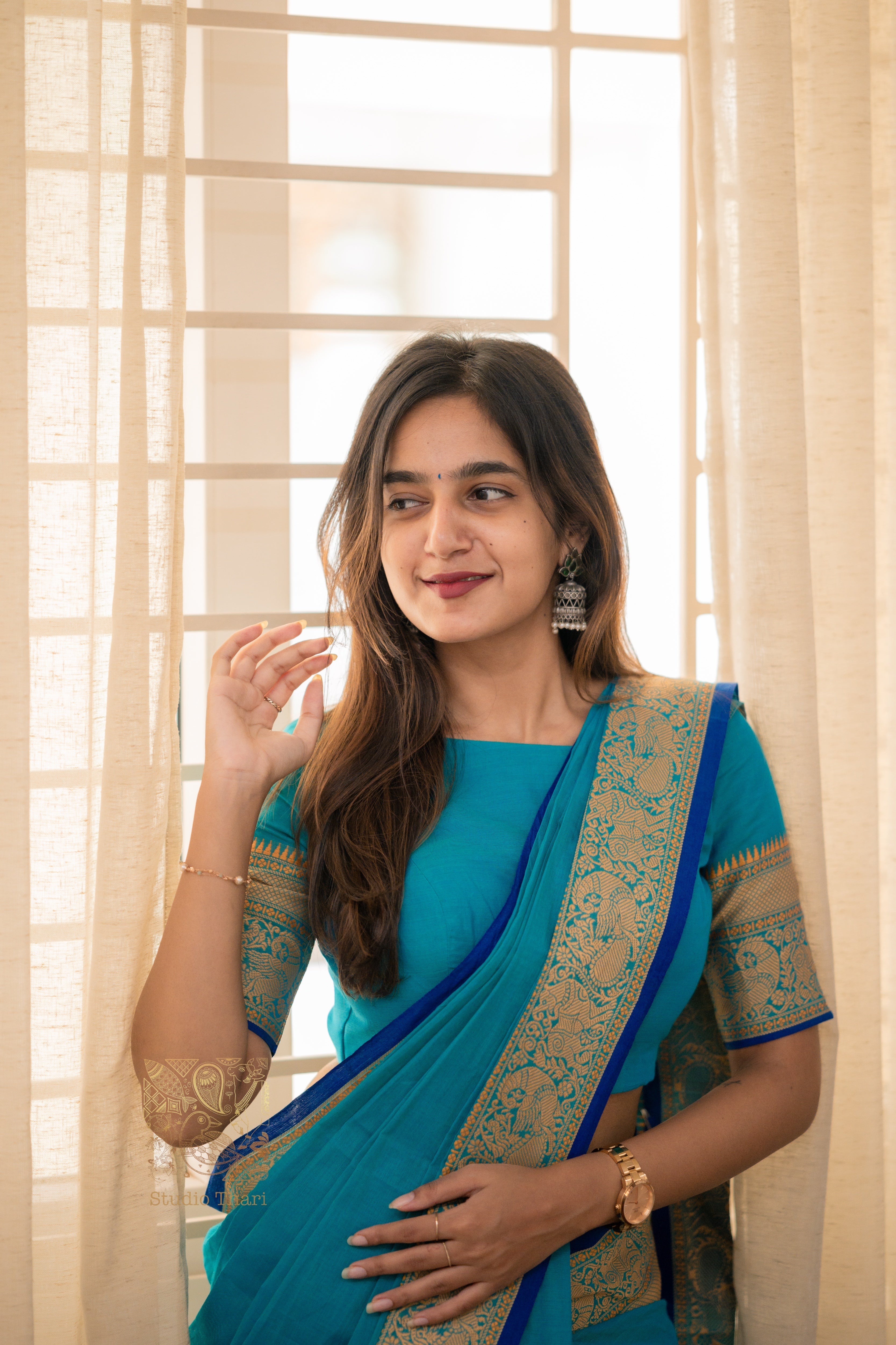 Blue “Parvati” Bold and Beautiful Chettinad cotton saree