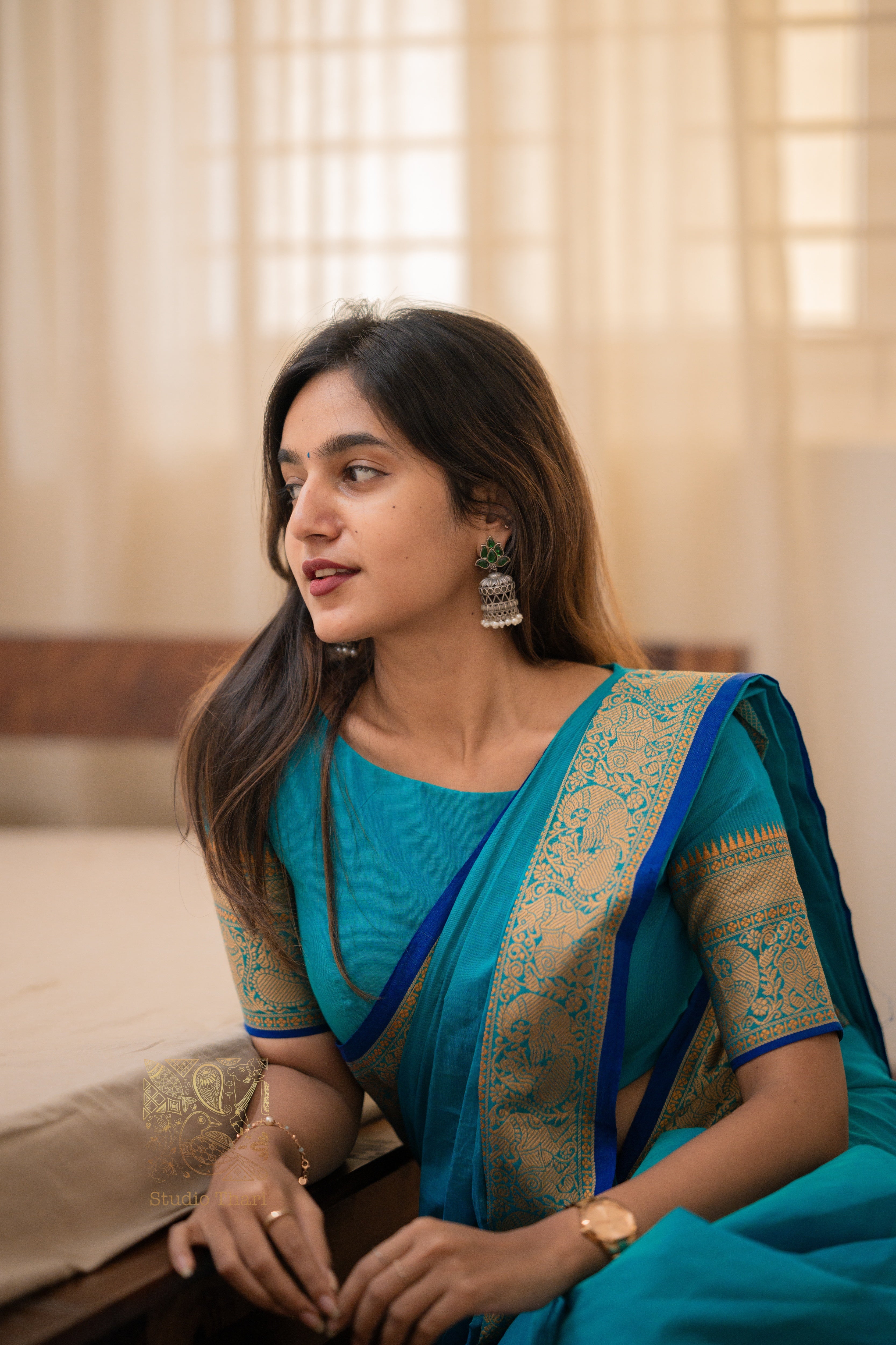 Blue “Parvati” Bold and Beautiful Chettinad cotton saree