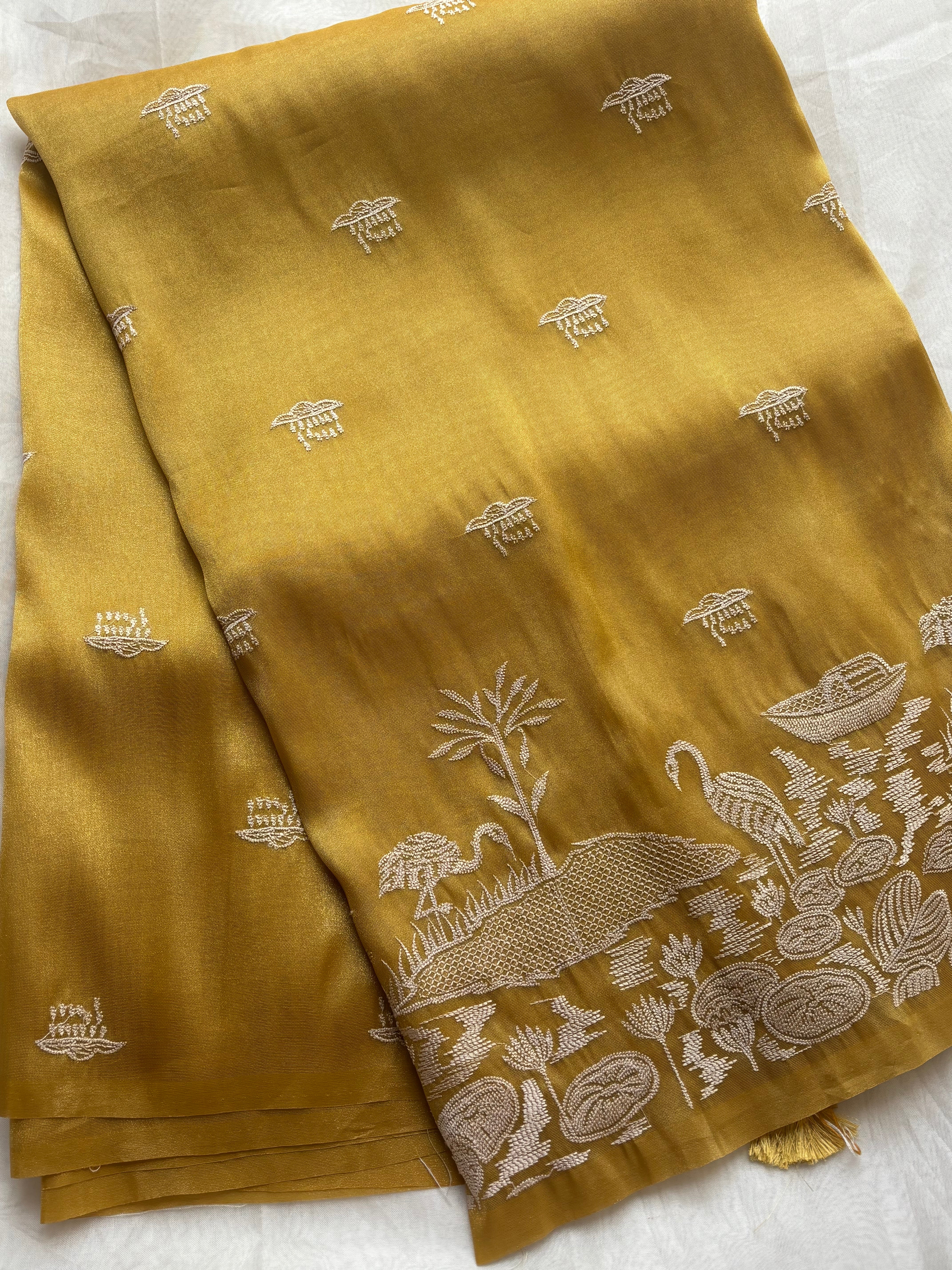 Mustard Gold semi tissue saree
