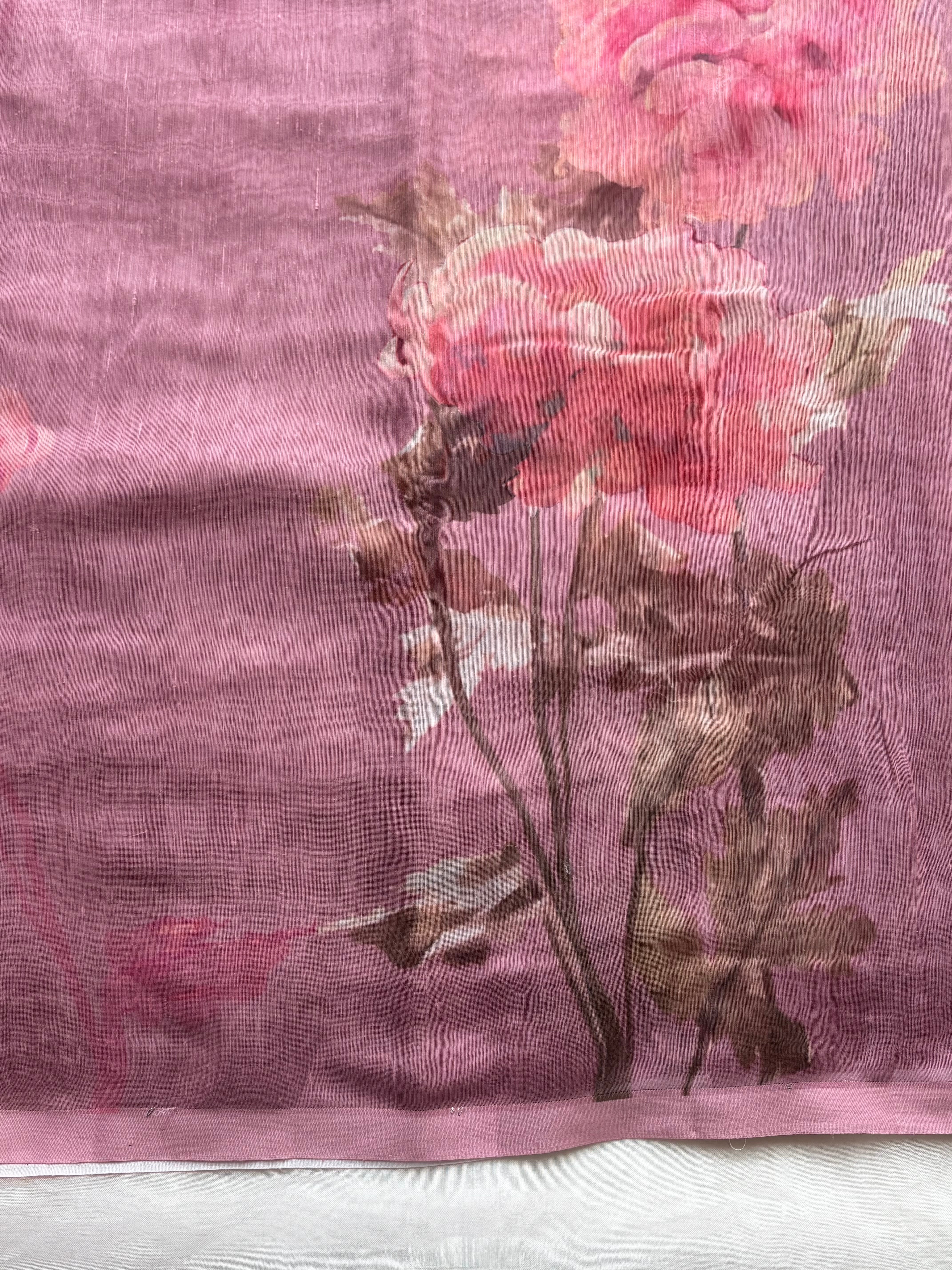 Pink floral Linen saree