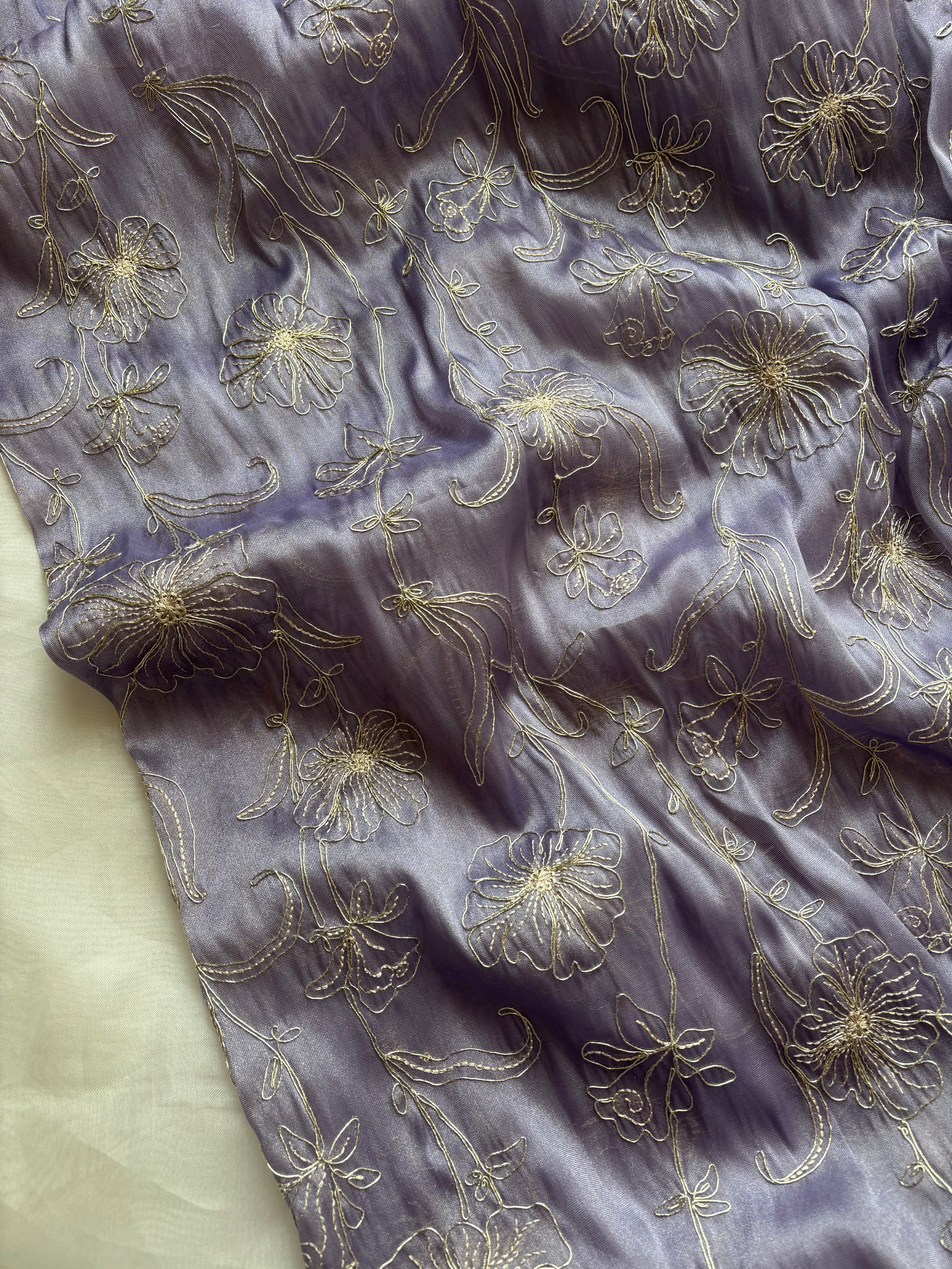 Floral lavender shimmer organza saree