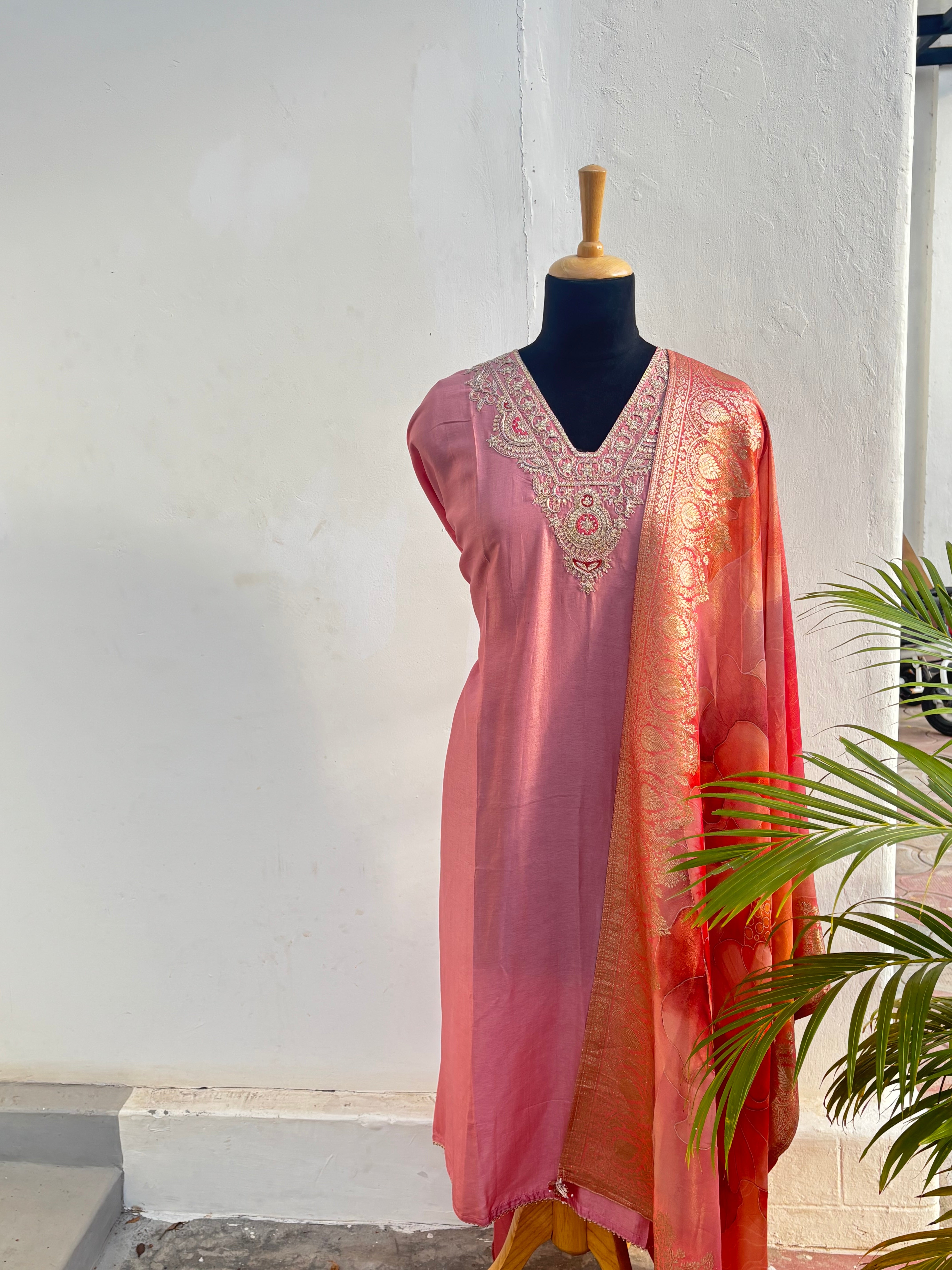 Soft pink semi stitched salwar suit