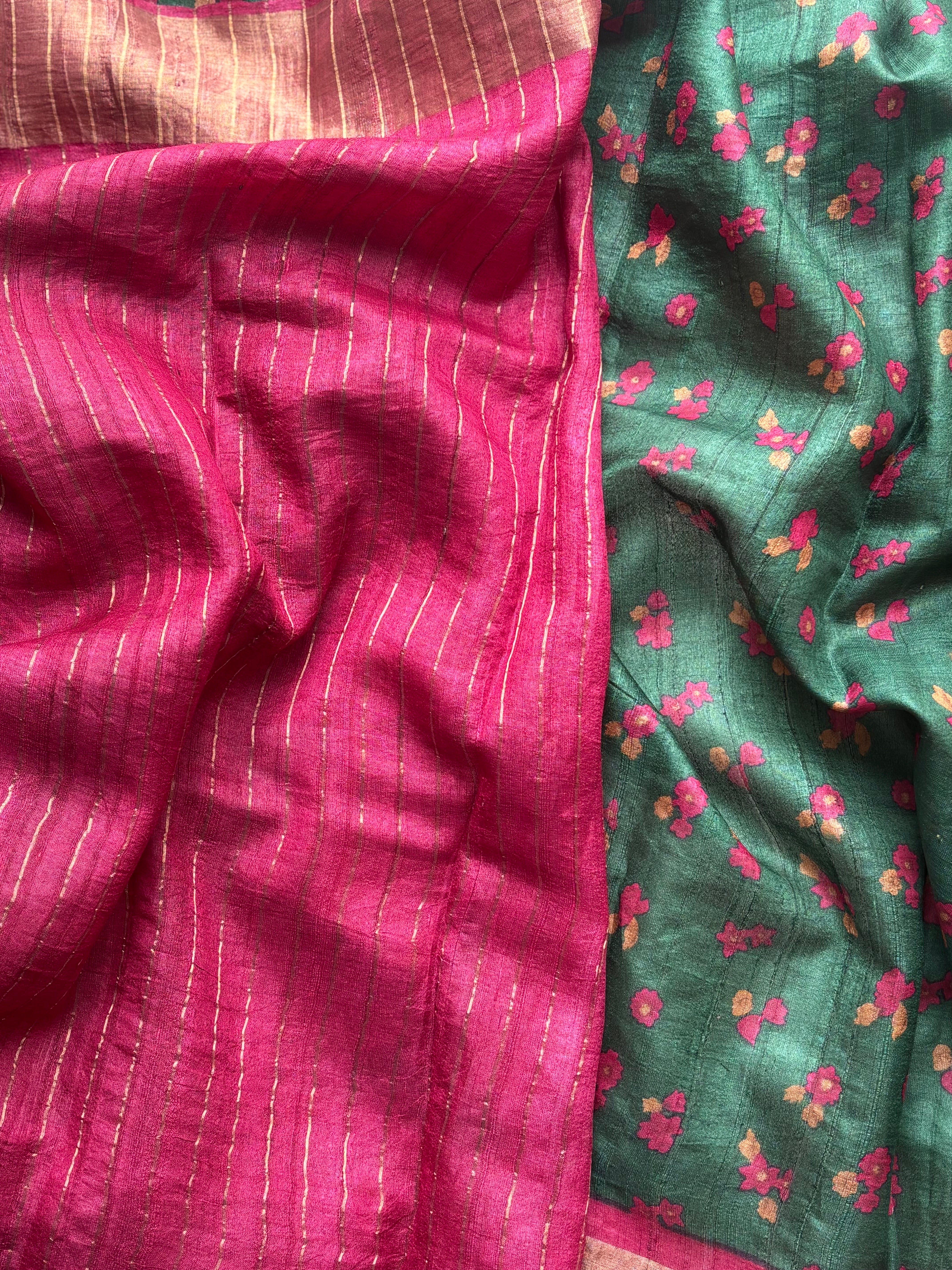 Dark Green floral tussar saree