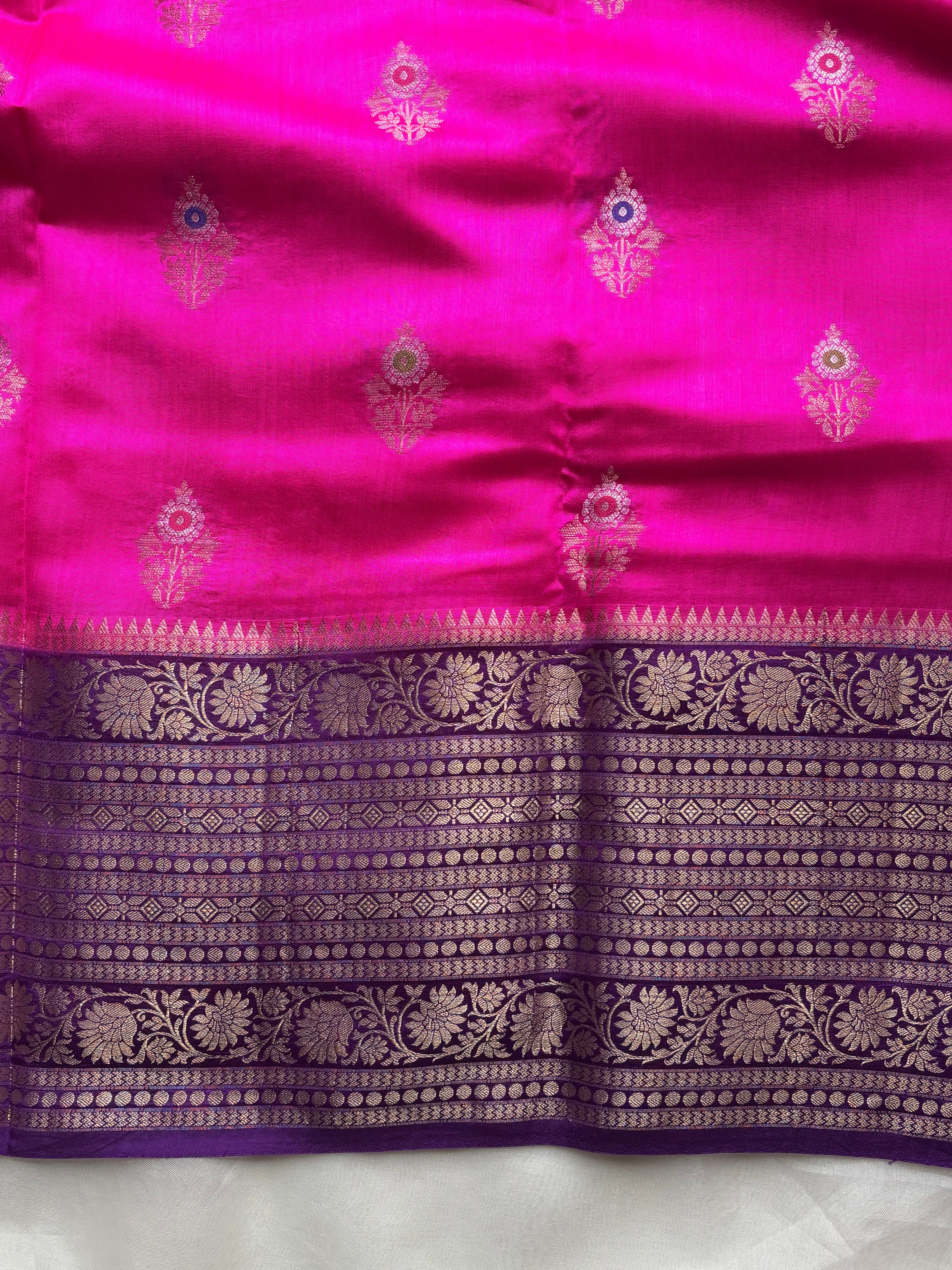 Bright pink pure Banarasi silk saree