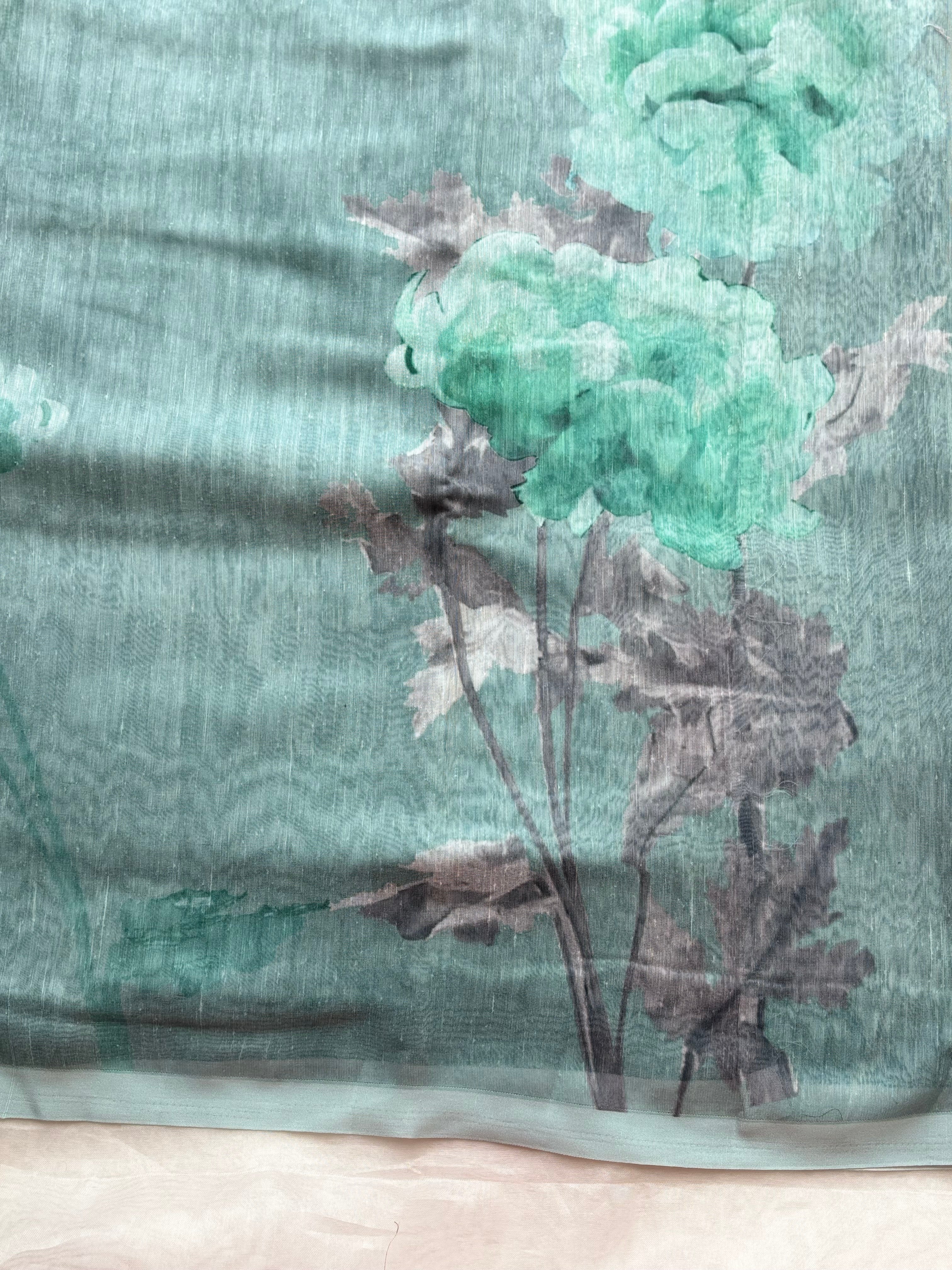 Light blue floral Linen saree
