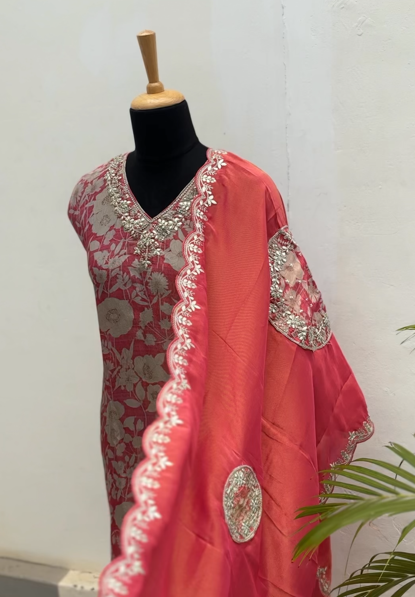 Rani rose pink semi stitched salwar suit