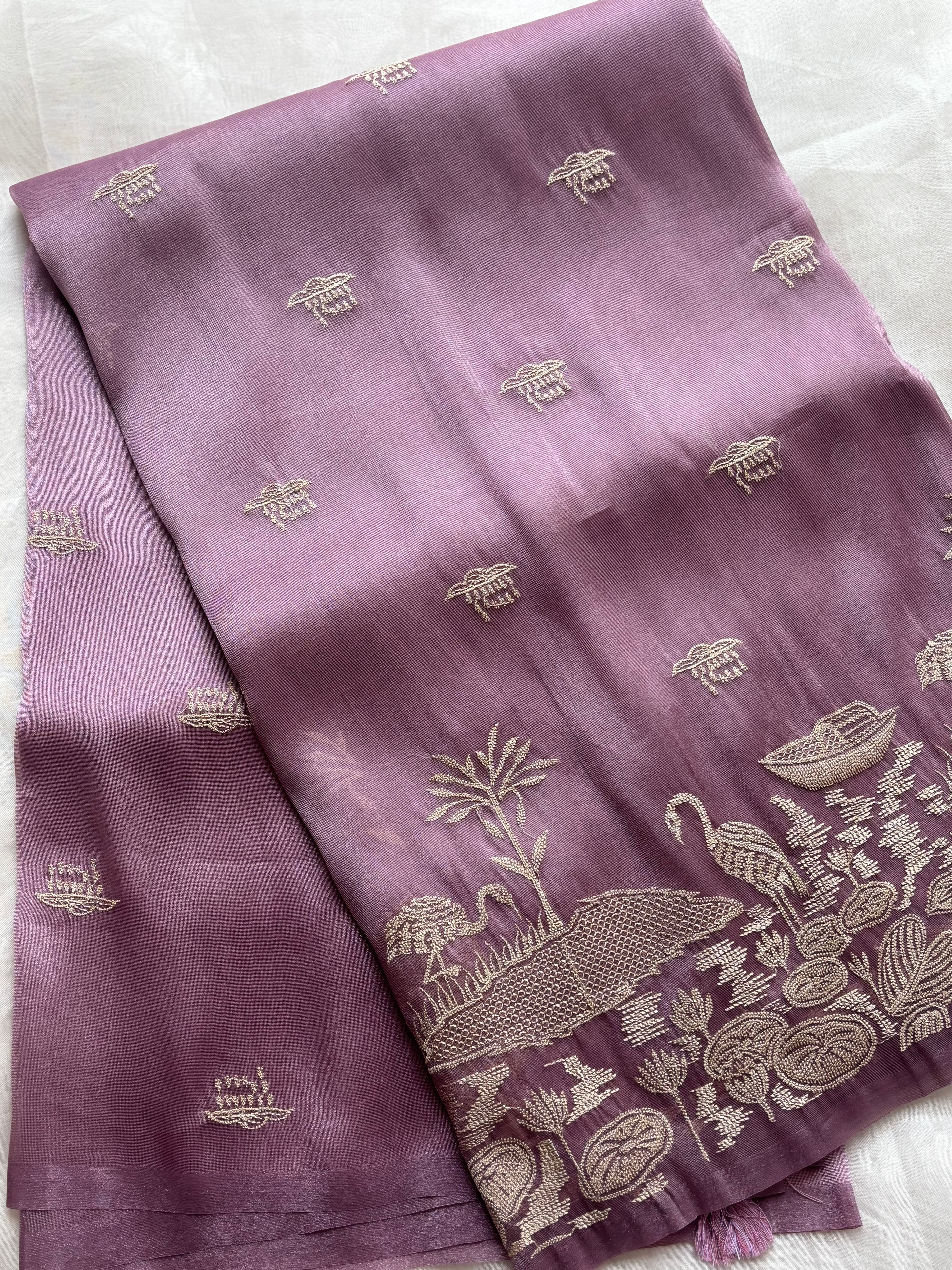 Mauve orchid semi tissue saree