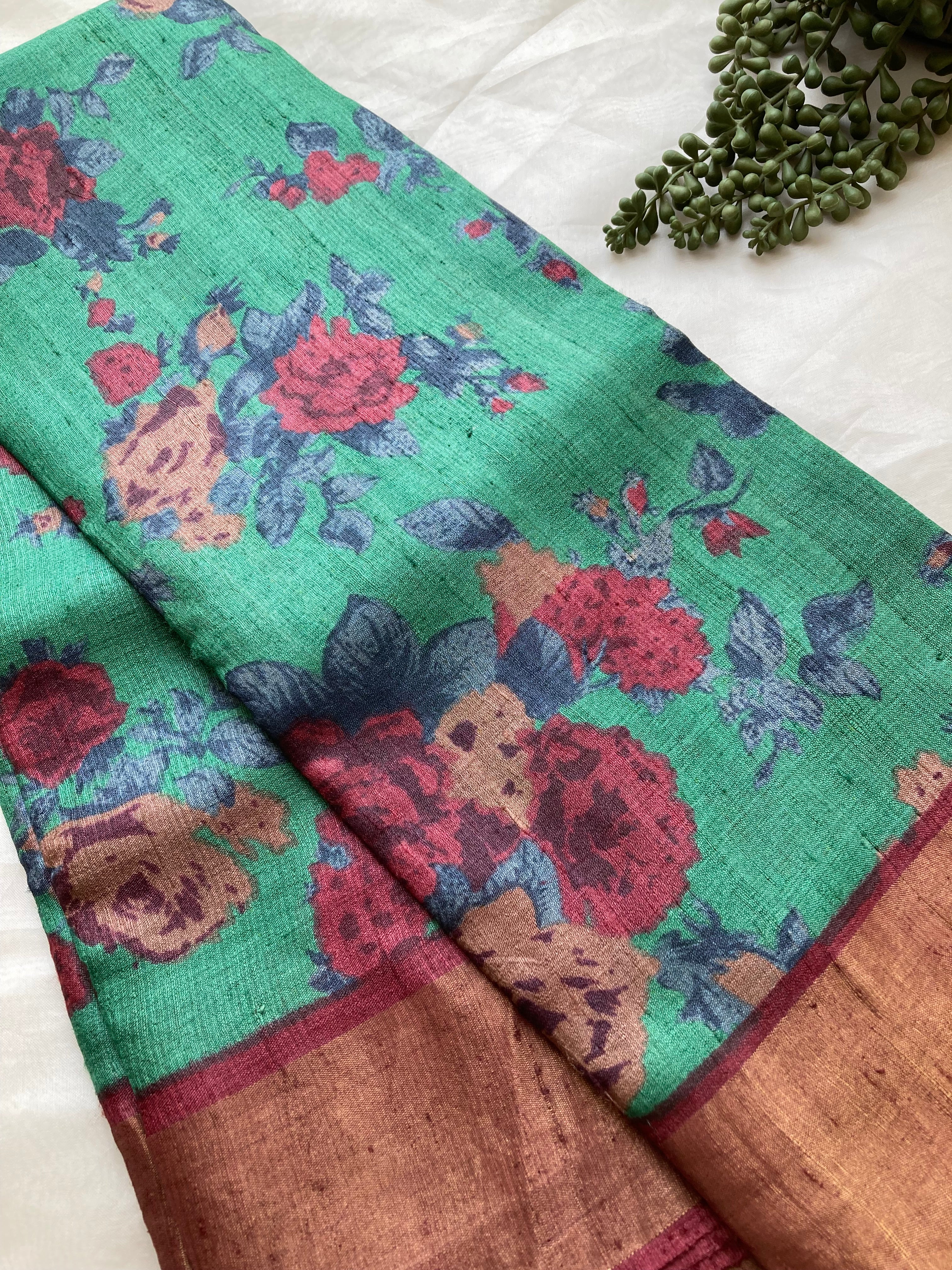 Green floral Tussar saree