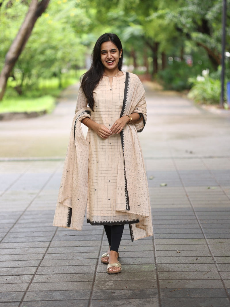 Chic Beige Checked Top with Duppata