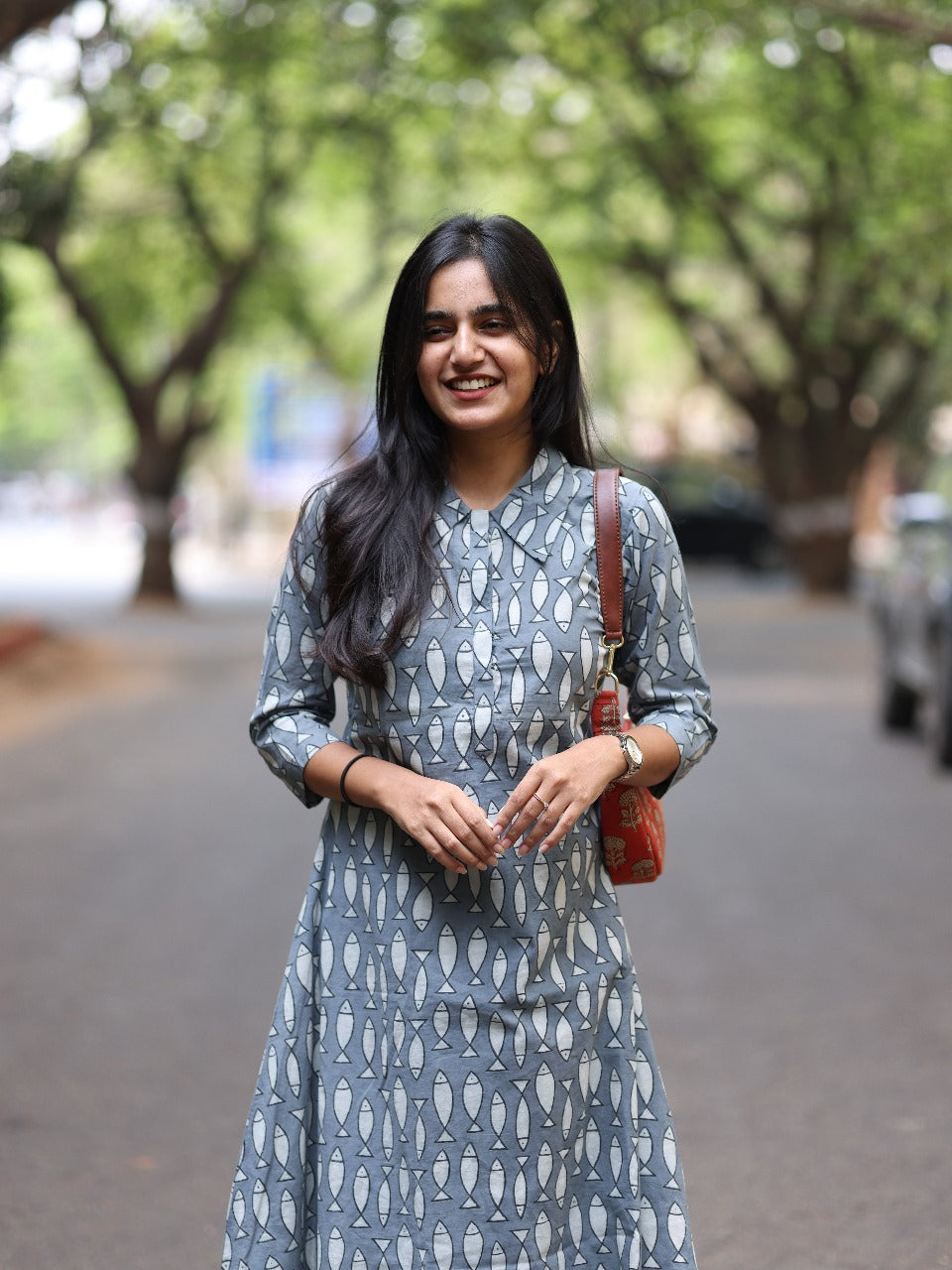 Grey cotton fish print Top