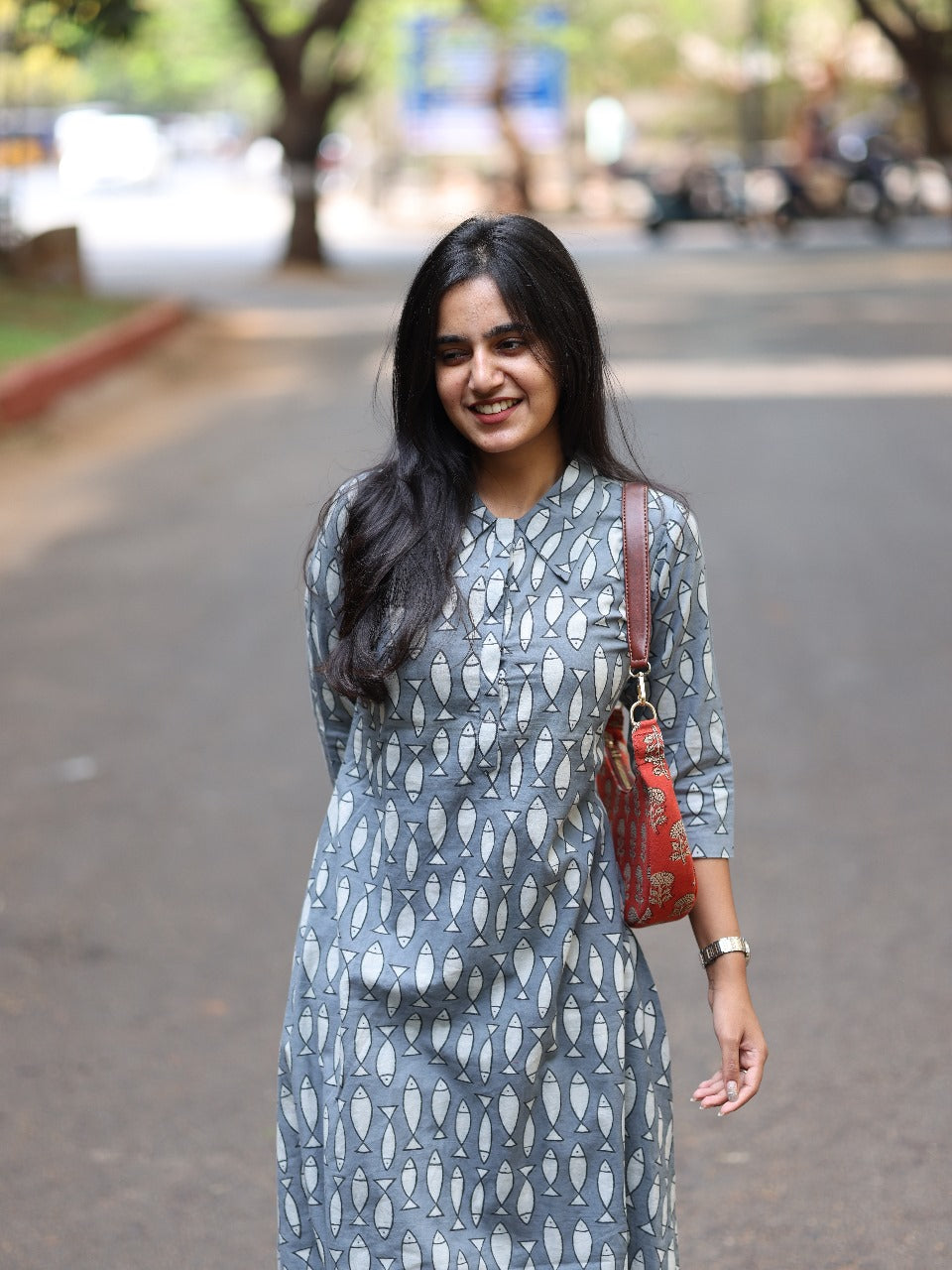 Grey cotton fish print Top