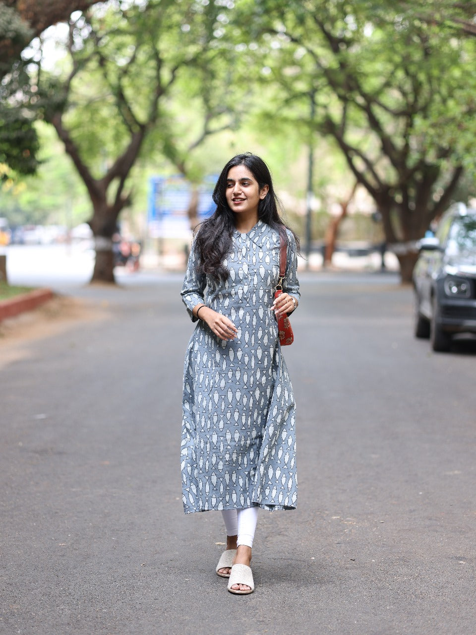 Grey cotton fish print Top