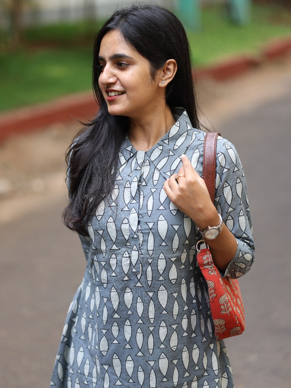 Grey cotton fish print Top