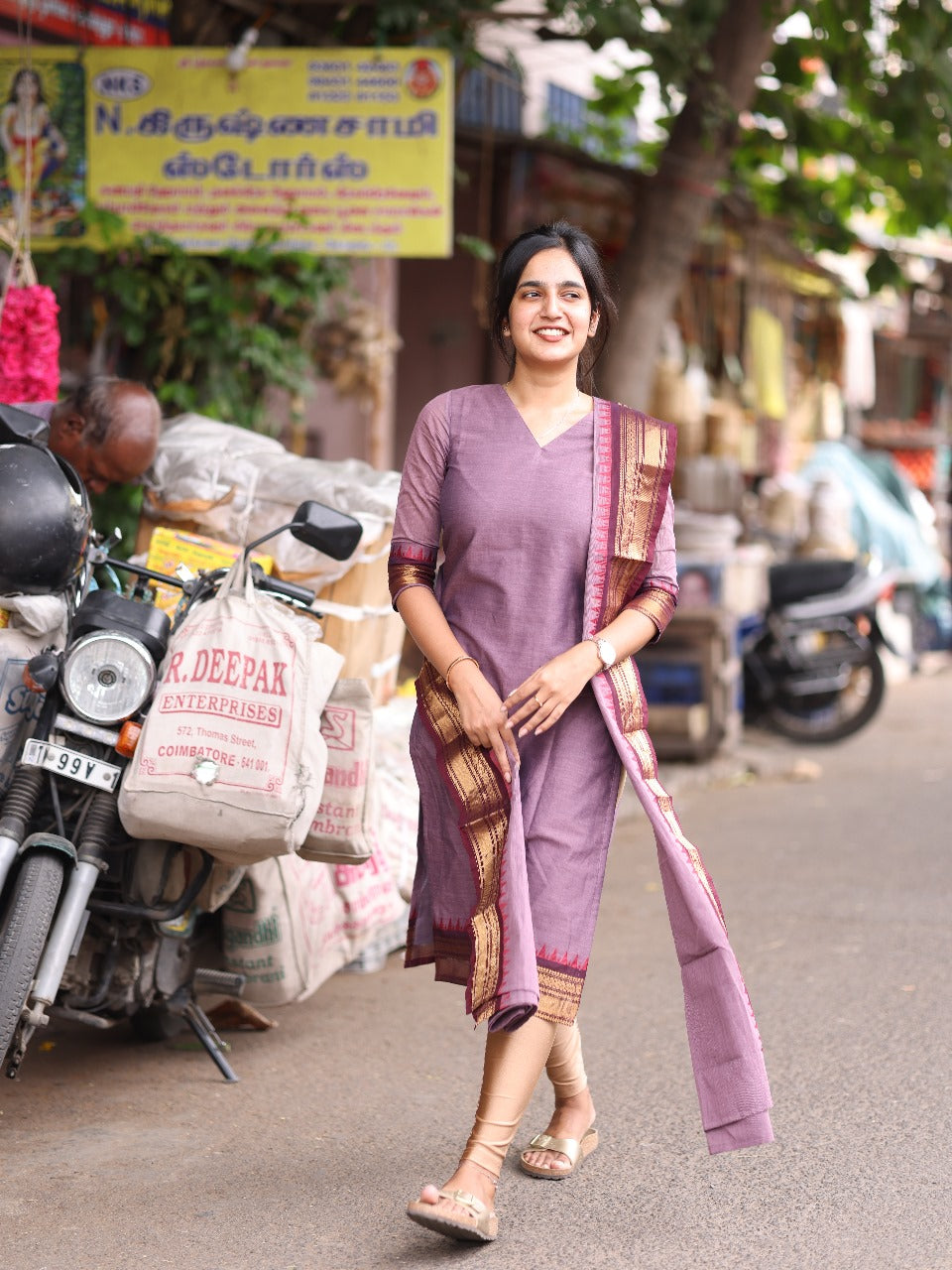 Dark Lavender kanchi cotton top and duppata
