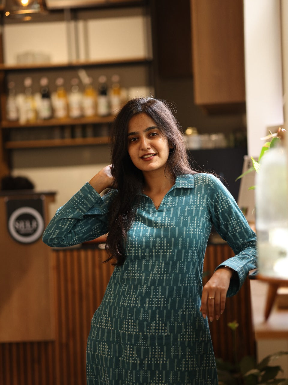 Blue cotton batik print top and bottom set