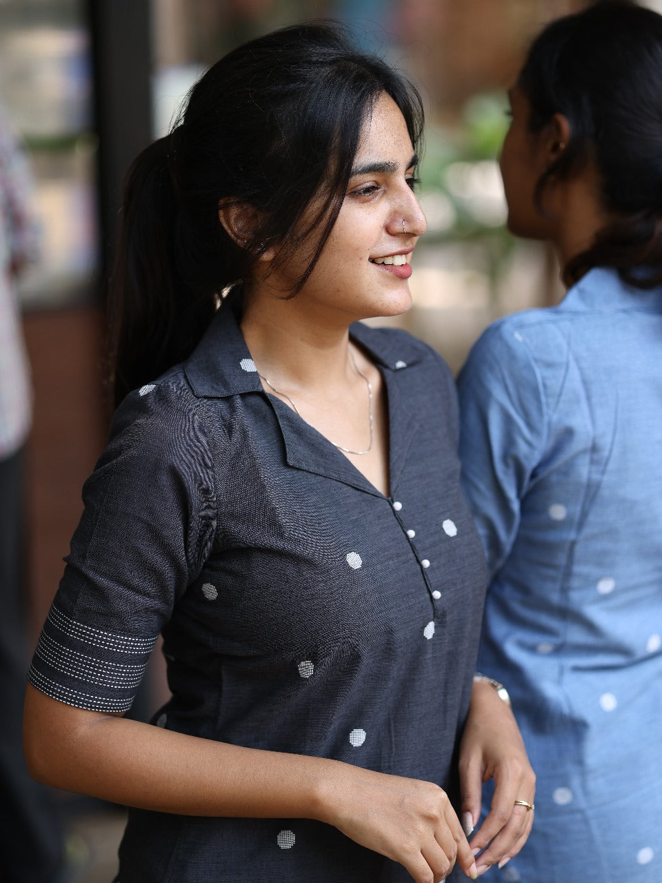 Dark blue denim blue cotton top