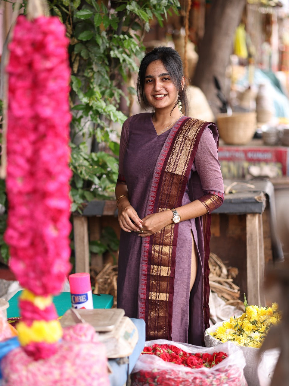 Dark Lavender kanchi cotton top and duppata