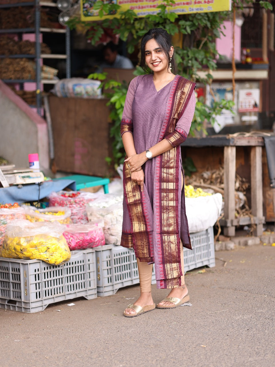 Dark Lavender kanchi cotton top and duppata