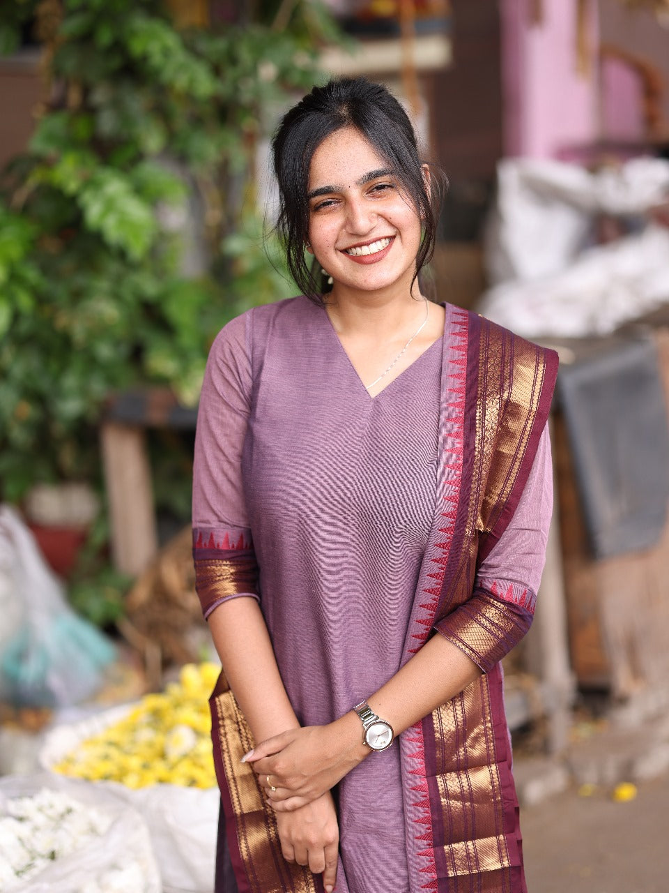 Dark Lavender kanchi cotton top and duppata