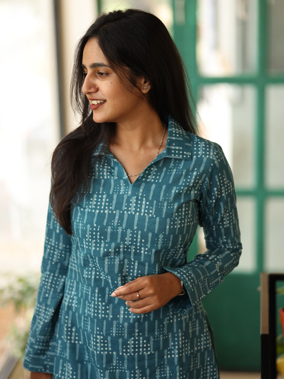 Blue cotton batik print top and bottom set