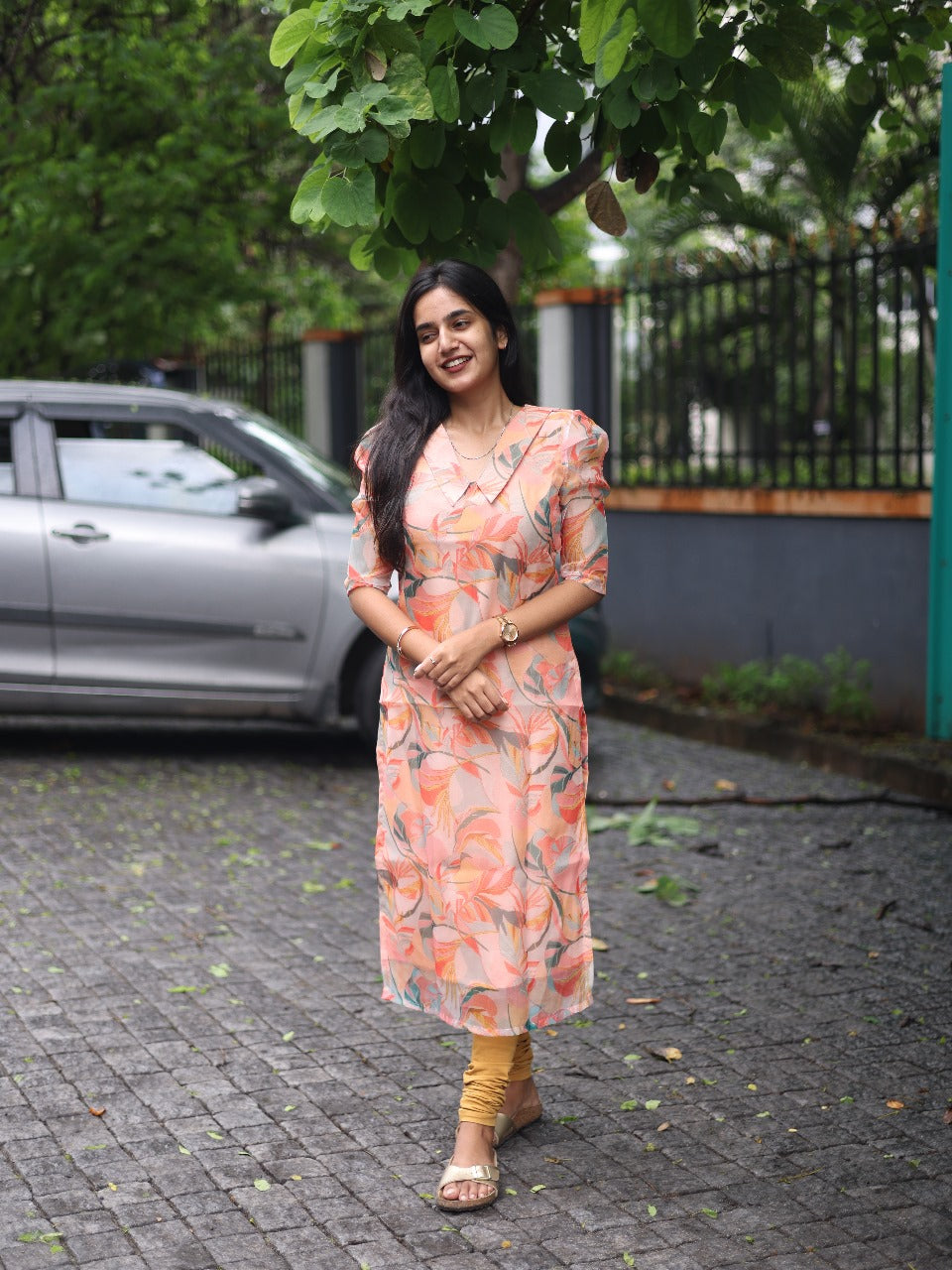 Peach multicoloured organza Top