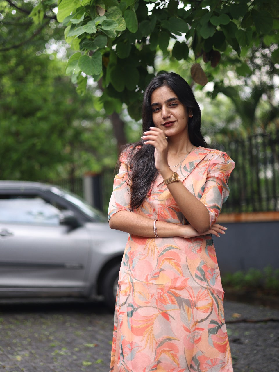 Peach multicoloured organza Top